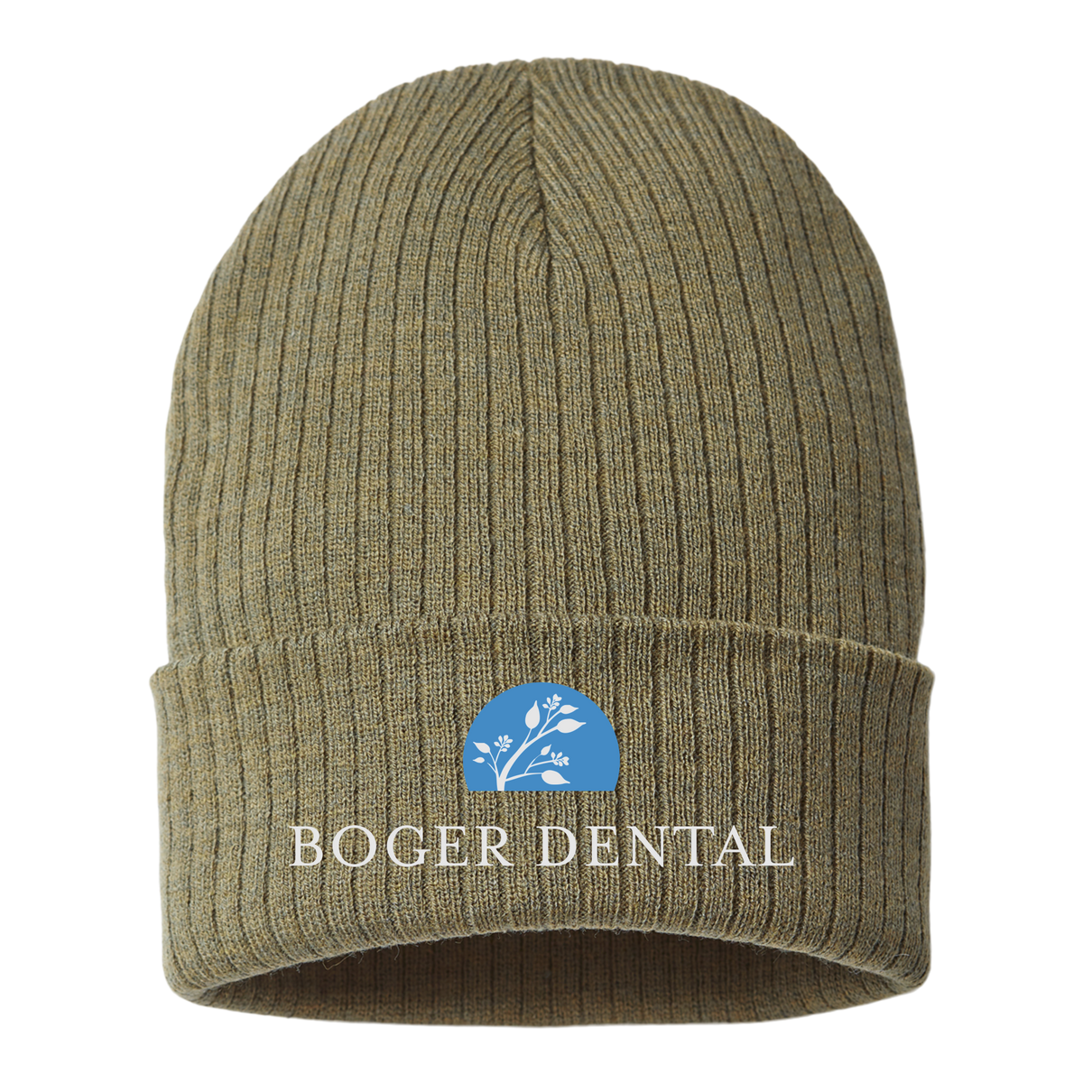boger-dental-sustainable-cuffed-beanie-embroidery-capfront-RIO-olive-flat-front