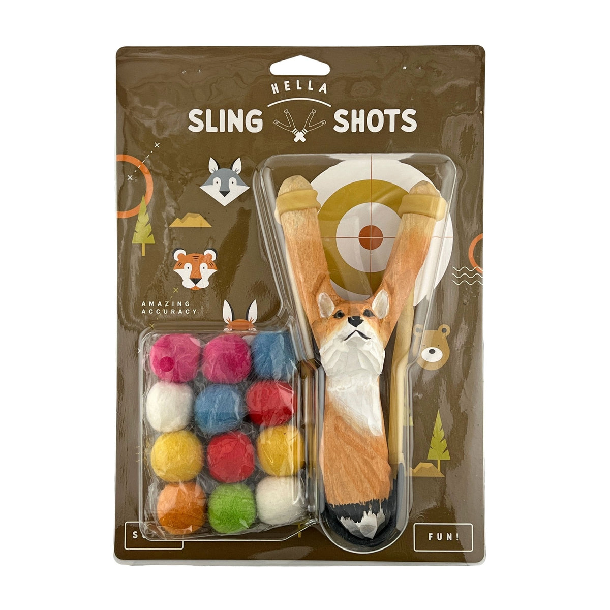 Wooden Fox Slingshot + Felt Ammo by Hella Slingshots