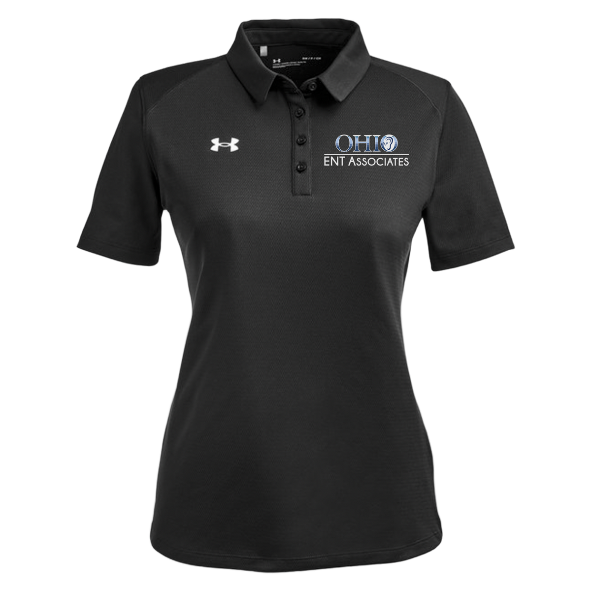 ohioentaudiology-under-armour-womens-tech-polo-embroidery-leftchest-1370431-black-flat-front