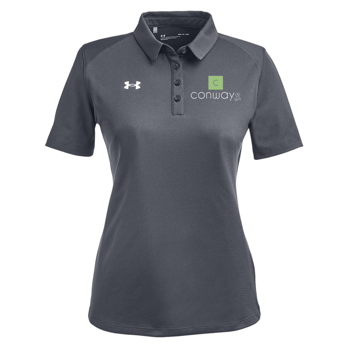 conwayobgyn-under-armour-womens-tech-polo-embroidery-leftchest-1370431-csgreylightheatherwhite-flat-front