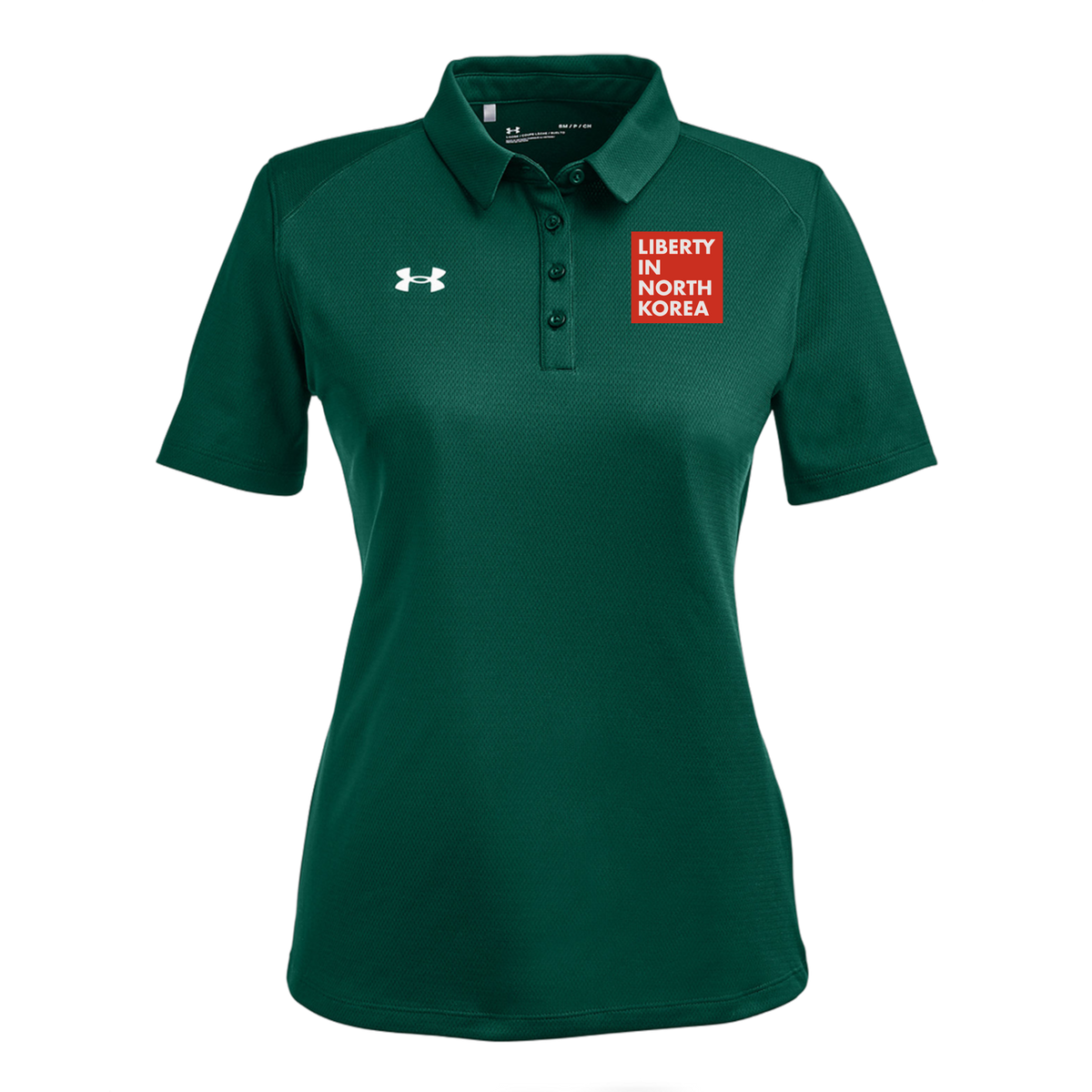 libertyinnorthkorea-under-armour-womens-tech-polo-embroidery-leftchest-1370431-forgreen-flat-front