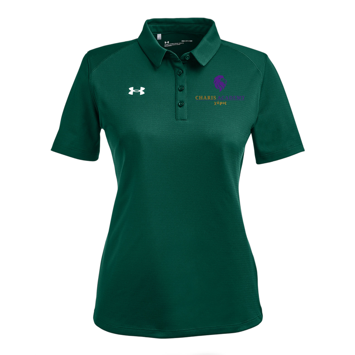cahazleton-under-armour-womens-tech-polo-embroidery-leftchest-1370431-forgreen-flat-front
