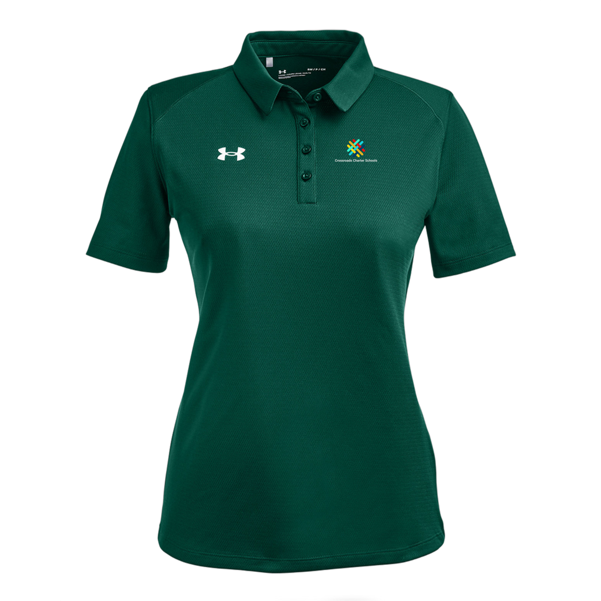crossroadsschoolskc-under-armour-womens-tech-polo-embroidery-leftchest-1370431-forgreen-flat-front