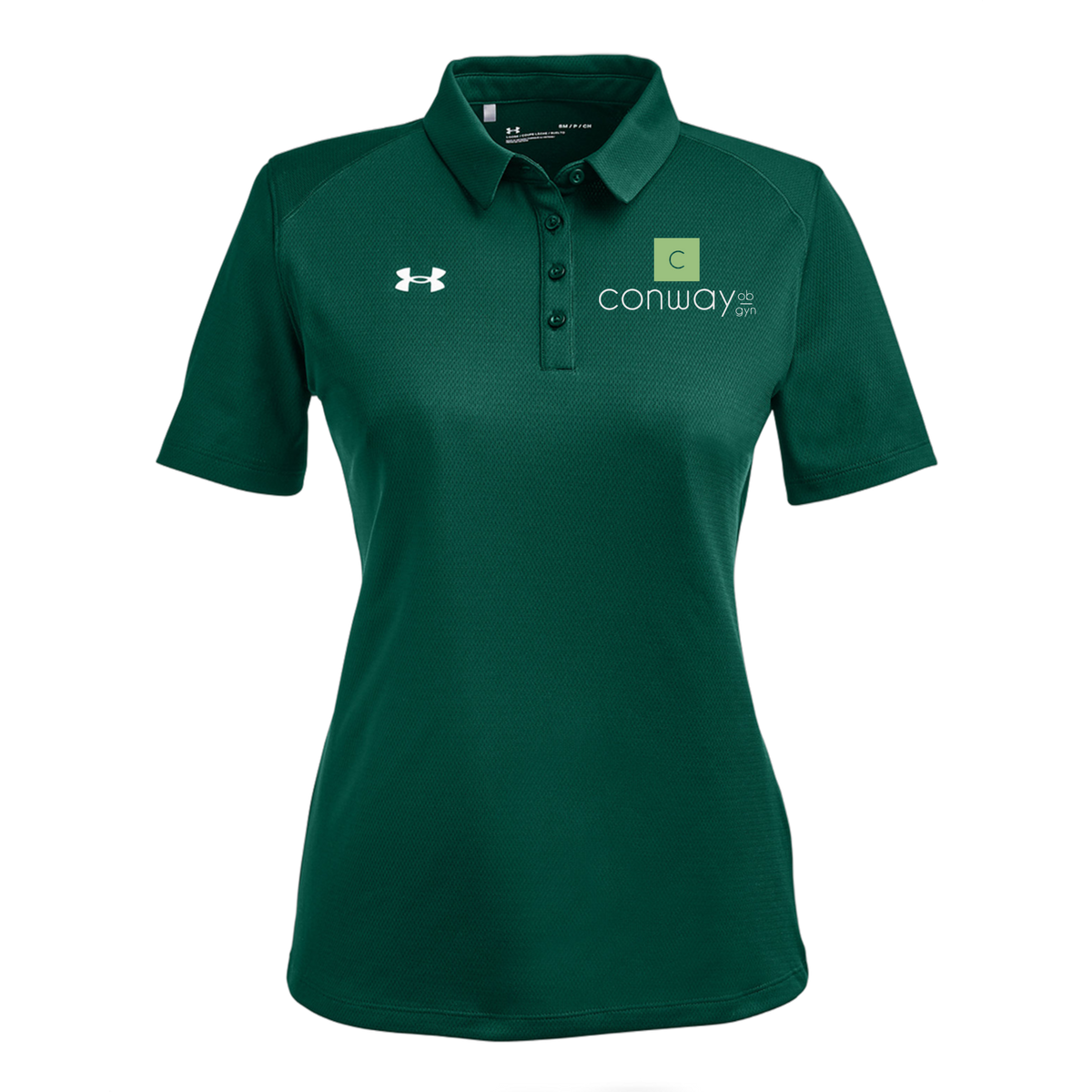 conwayobgyn-under-armour-womens-tech-polo-embroidery-leftchest-1370431-forgreen-flat-front