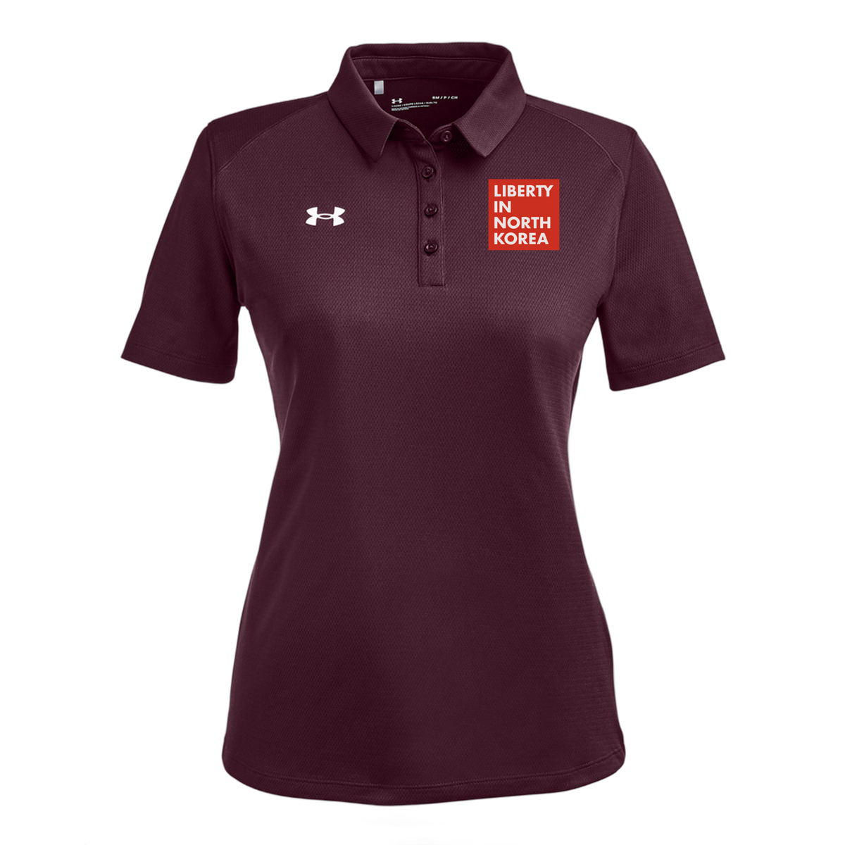 libertyinnorthkorea-under-armour-womens-tech-polo-embroidery-leftchest-1370431-maroon-flat-front