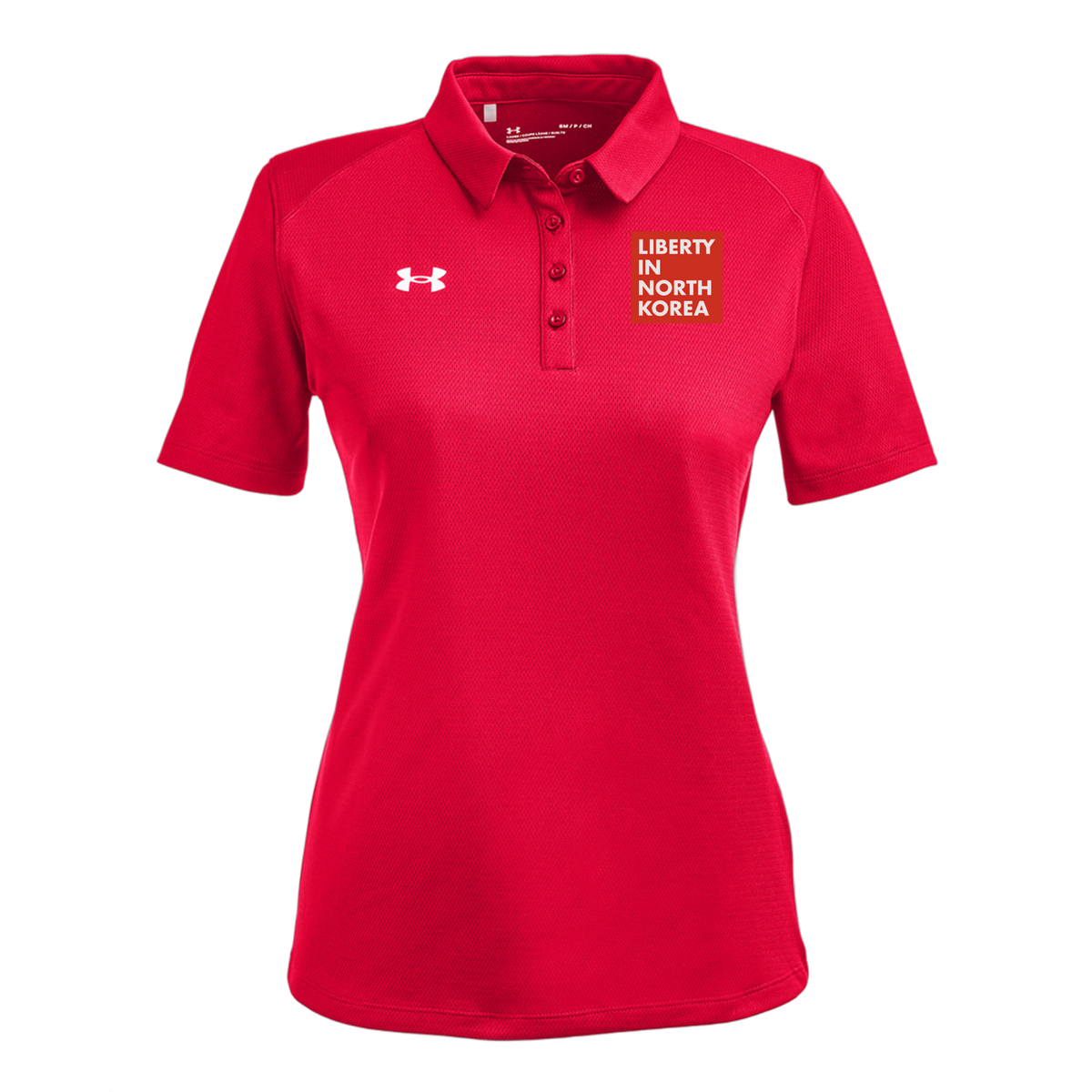 libertyinnorthkorea-under-armour-womens-tech-polo-embroidery-leftchest-1370431-red-flat-front