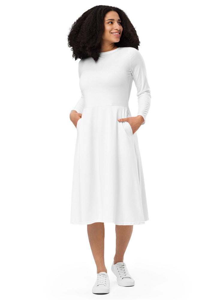 All-Over Print Long Sleeve Midi Dress