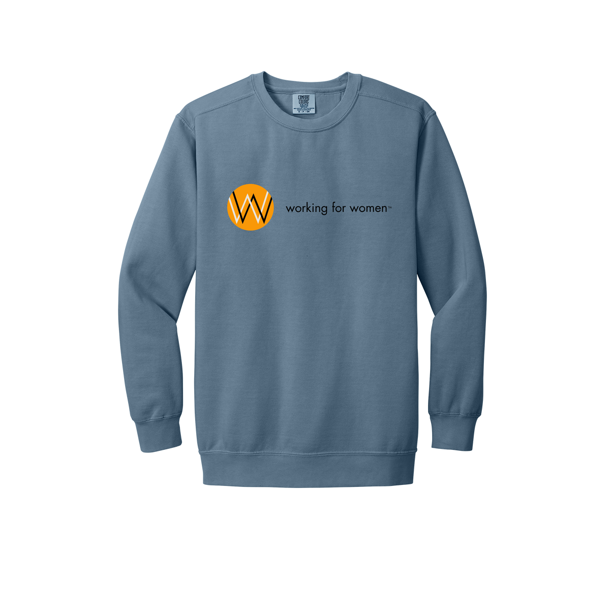 workingforwomen-premium-comfort-crewneck-dtf-front-1566-bluejean-flat-front