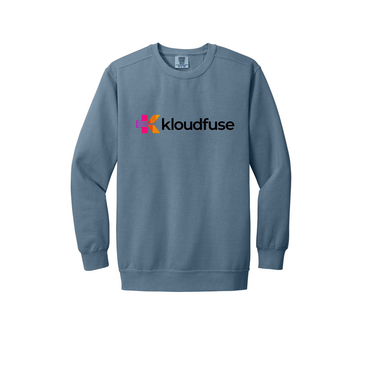 kloudfuse-premium-comfort-crewneck-dtf-front-1566-bluejean-flat-front