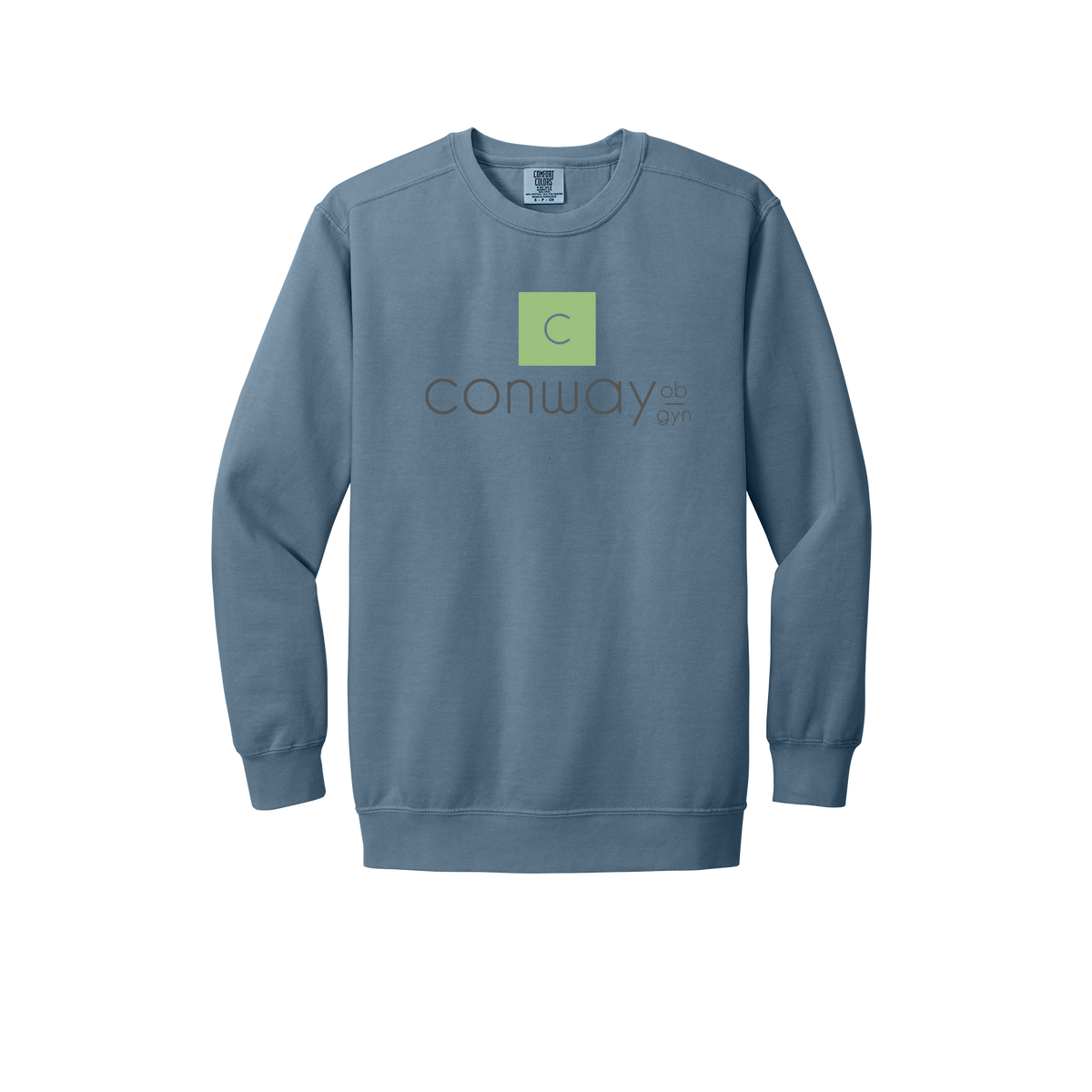 conwayobgyn-premium-clinic-comfort-crewneck-dtf-front-1566-bluejean-flat-front