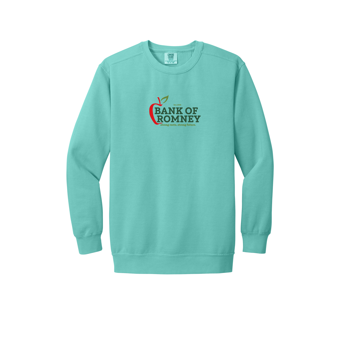 bankofromney-premium-comfort-crewneck-dtf-front-1566-chalkymint-flat-front