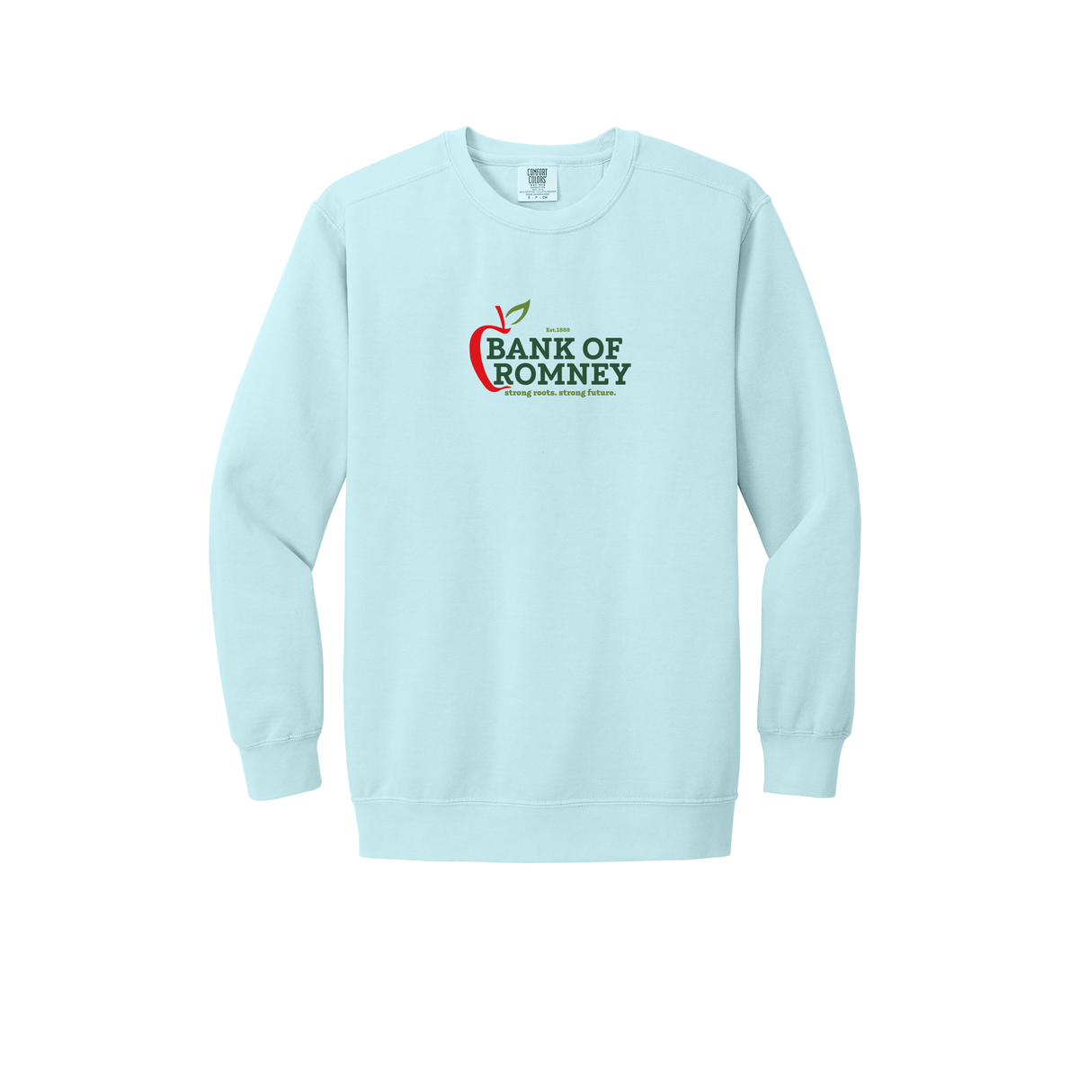 bankofromney-premium-comfort-crewneck-dtf-front-1566-chambray-flat-front