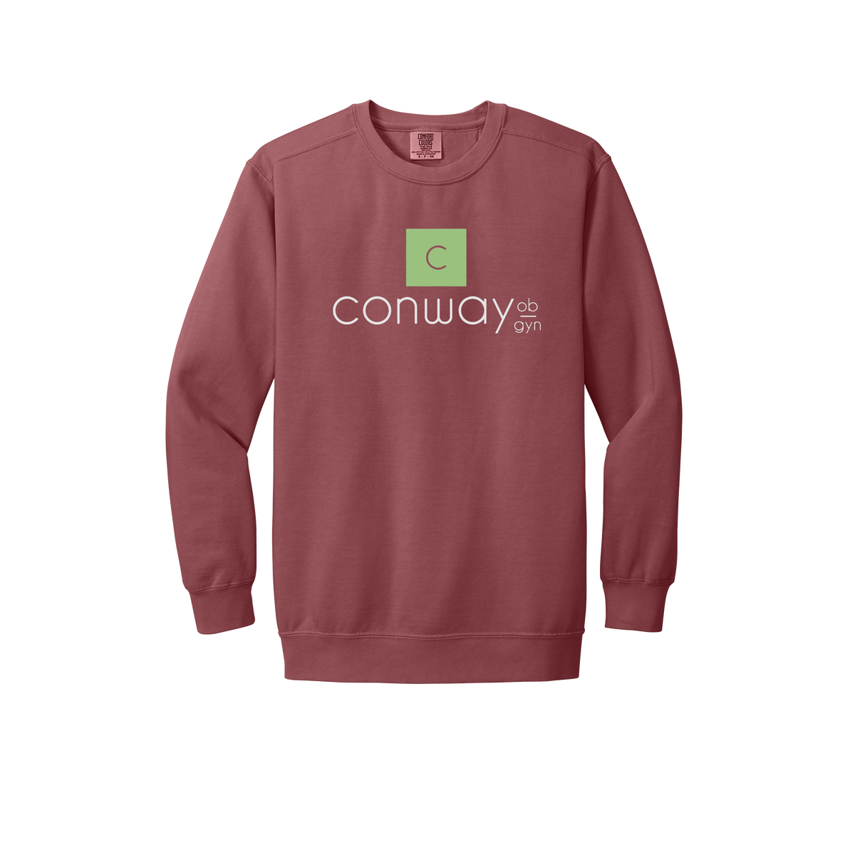 conwayobgyn-premium-clinic-comfort-crewneck-dtf-front-1566-crimson-flat-front