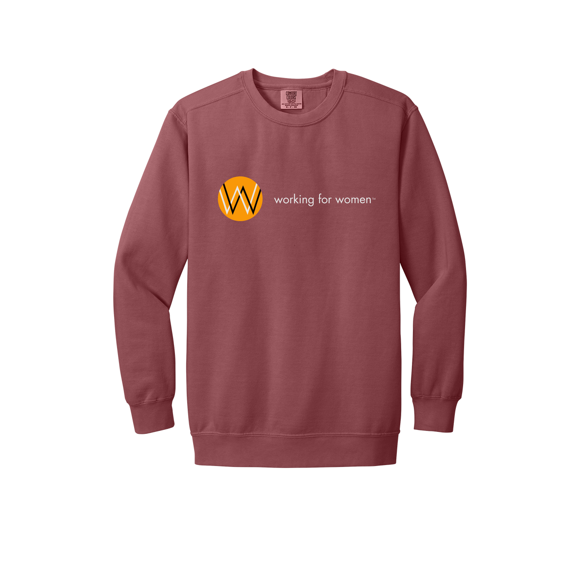 workingforwomen-premium-comfort-crewneck-dtf-front-1566-crimson-flat-front