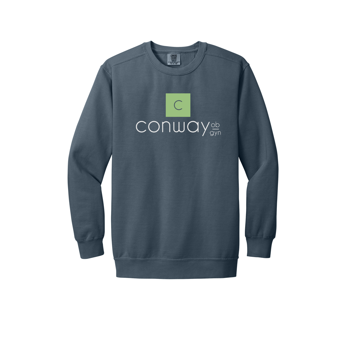 conwayobgyn-premium-clinic-comfort-crewneck-dtf-front-1566-denim-flat-front