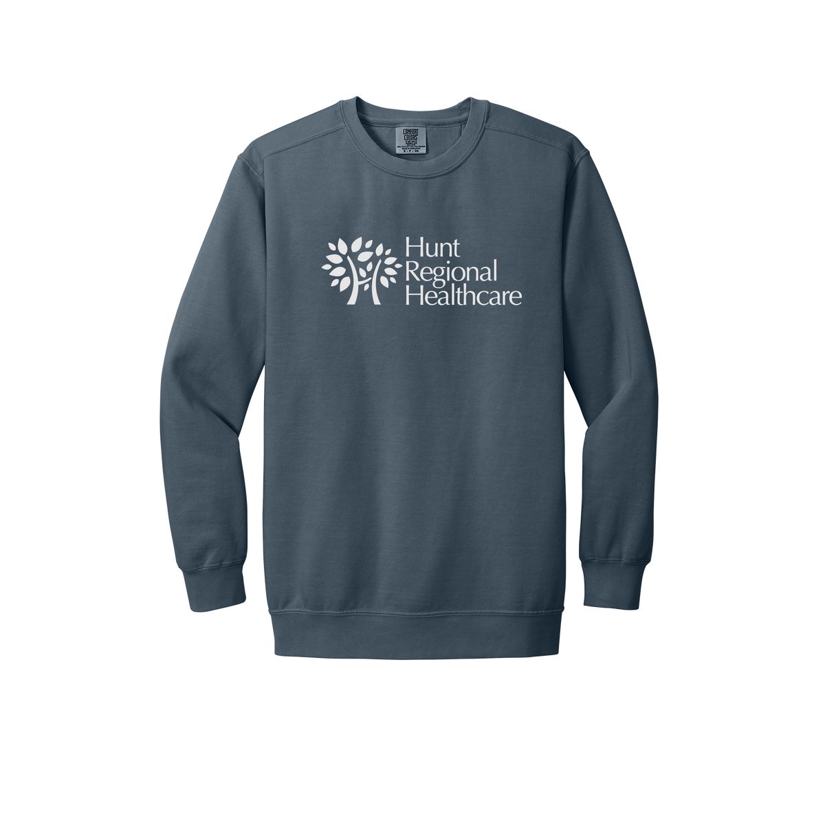 huntregional-premium-clinic-comfort-crewneck-dtf-front-1566-denim-flat-front