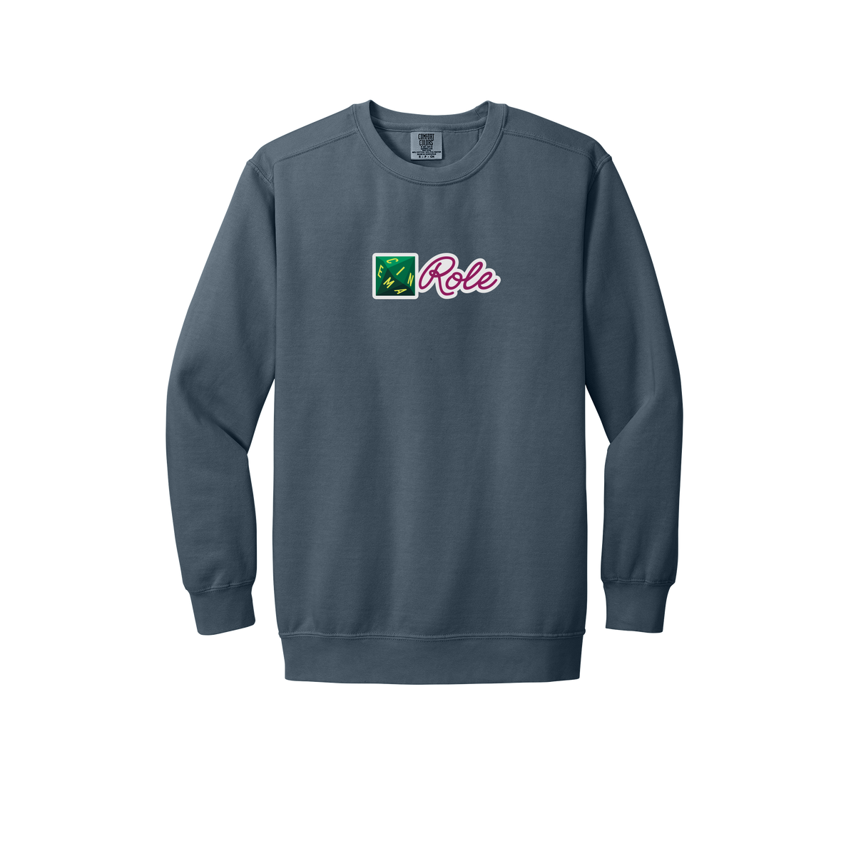 cinemarole-premium-comfort-crewneck-dtf-front-1566-denim-flat-front