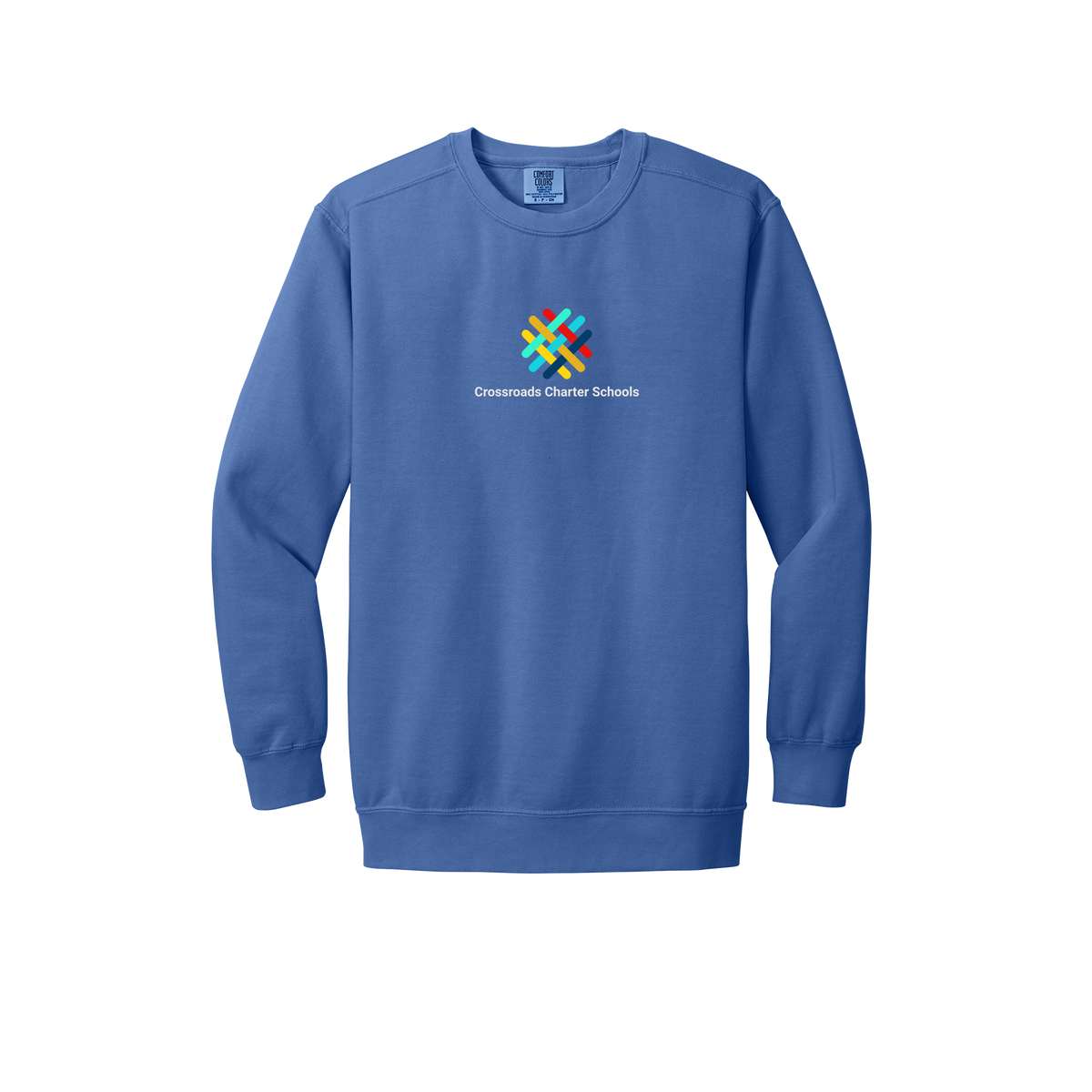 crossroadsschoolskc-premium-comfort-crewneck-dtf-front-1566-floblue-flat-front