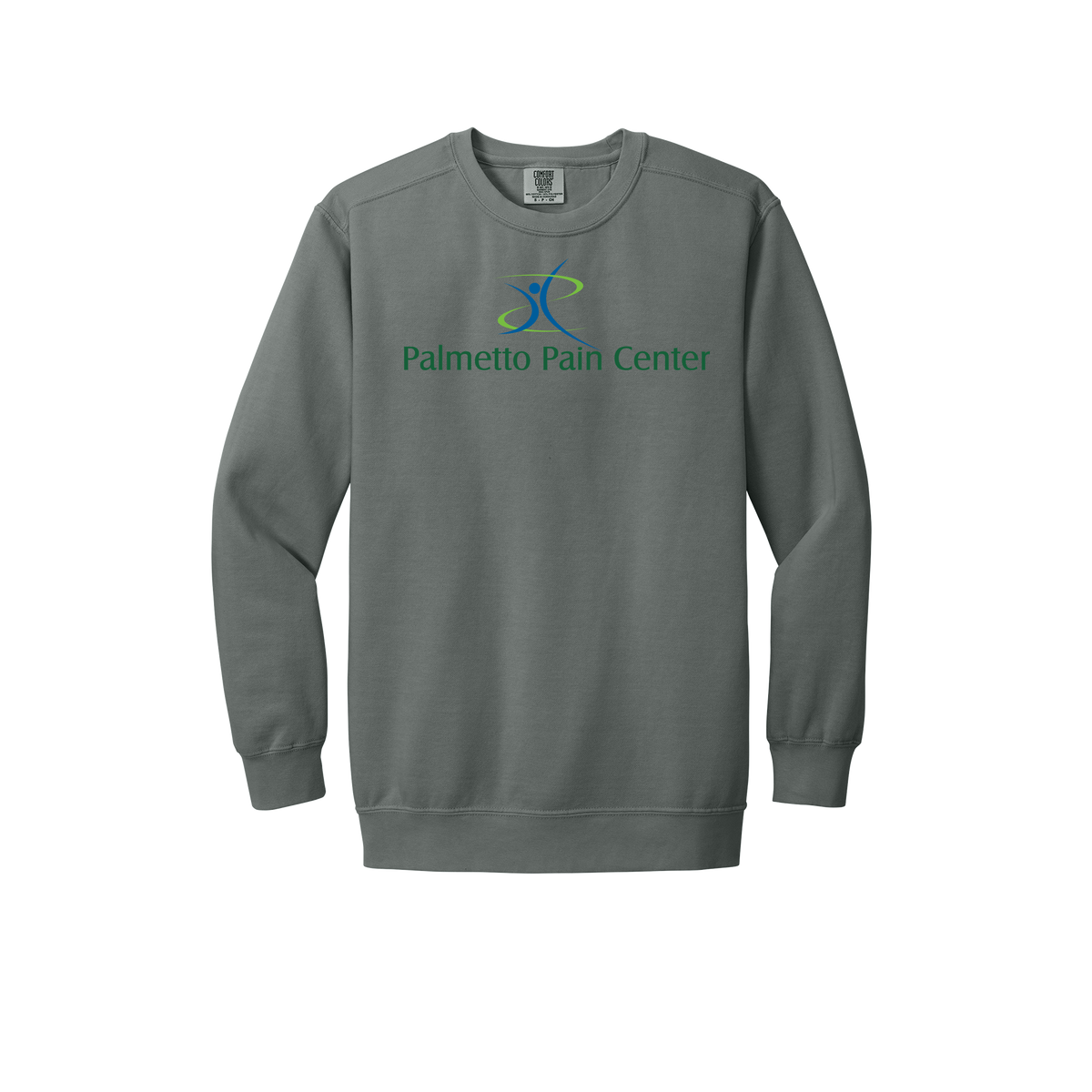 palmetto-pain-center-premium-clinic-comfort-crewneck-dtf-front-1566-grey-flat-front