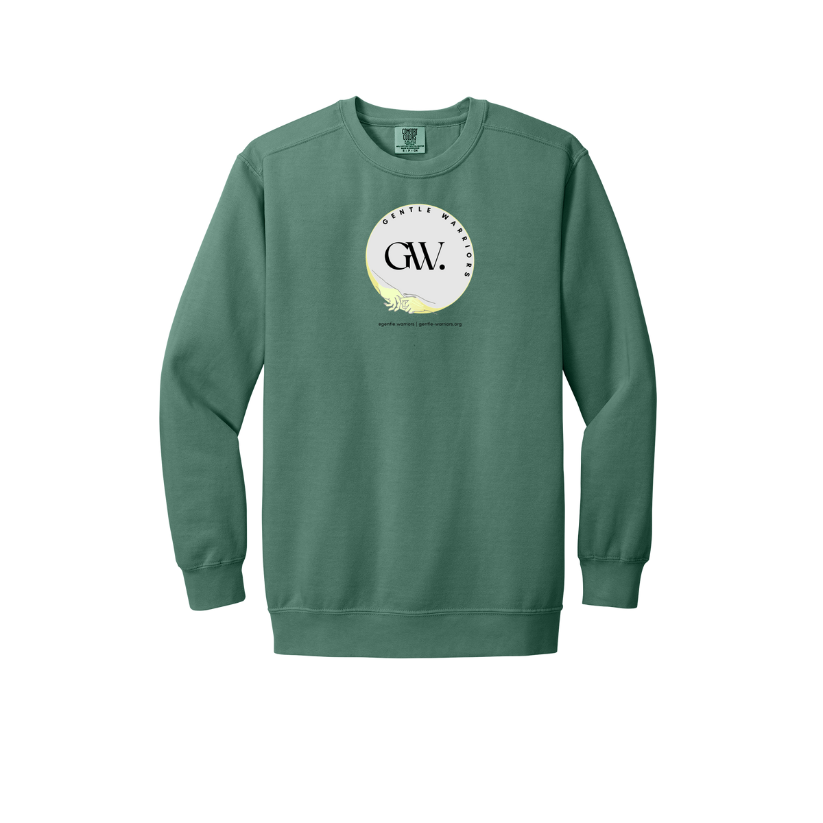 gentle-warriors-premium-comfort-crewneck-dtf-front-1566-lightgreen-flat-front