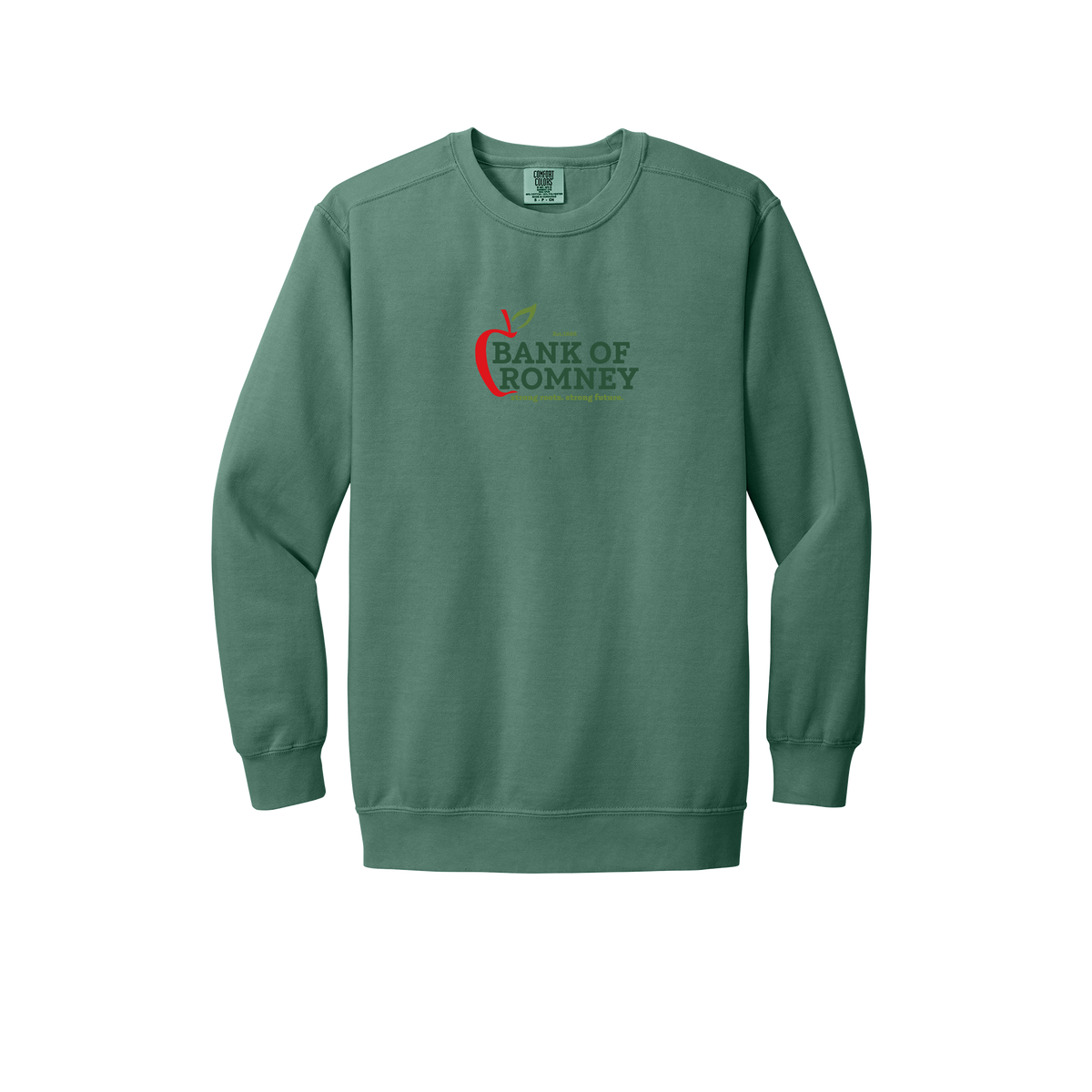 bankofromney-premium-comfort-crewneck-dtf-front-1566-lightgreen-flat-front