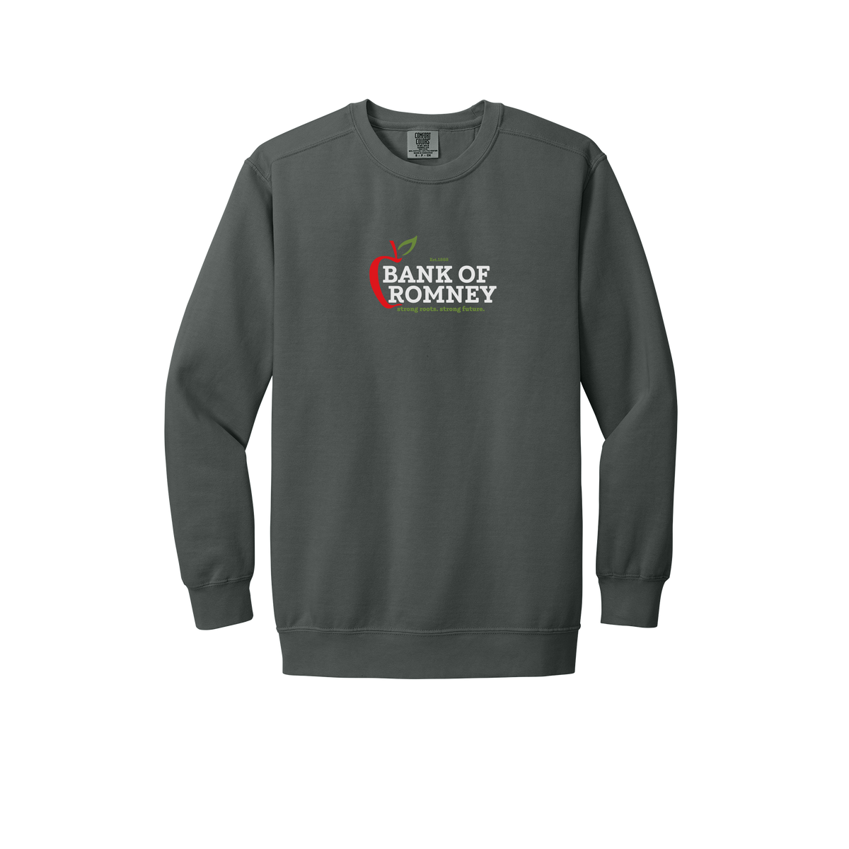 bankofromney-premium-comfort-crewneck-dtf-front-1566-pepper-flat-front