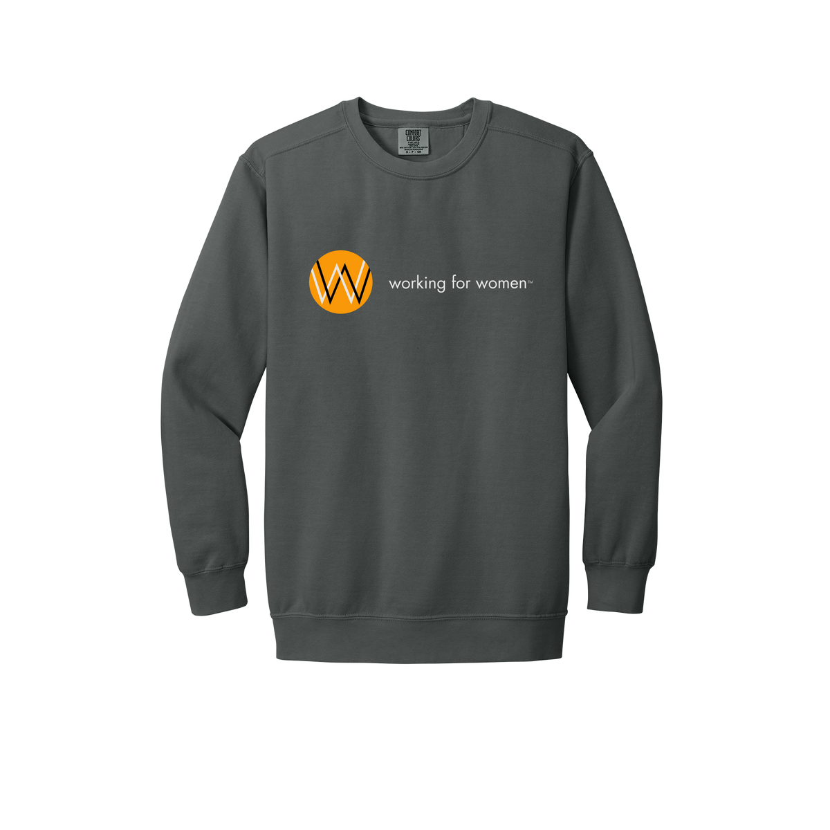 workingforwomen-premium-comfort-crewneck-dtf-front-1566-pepper-flat-front