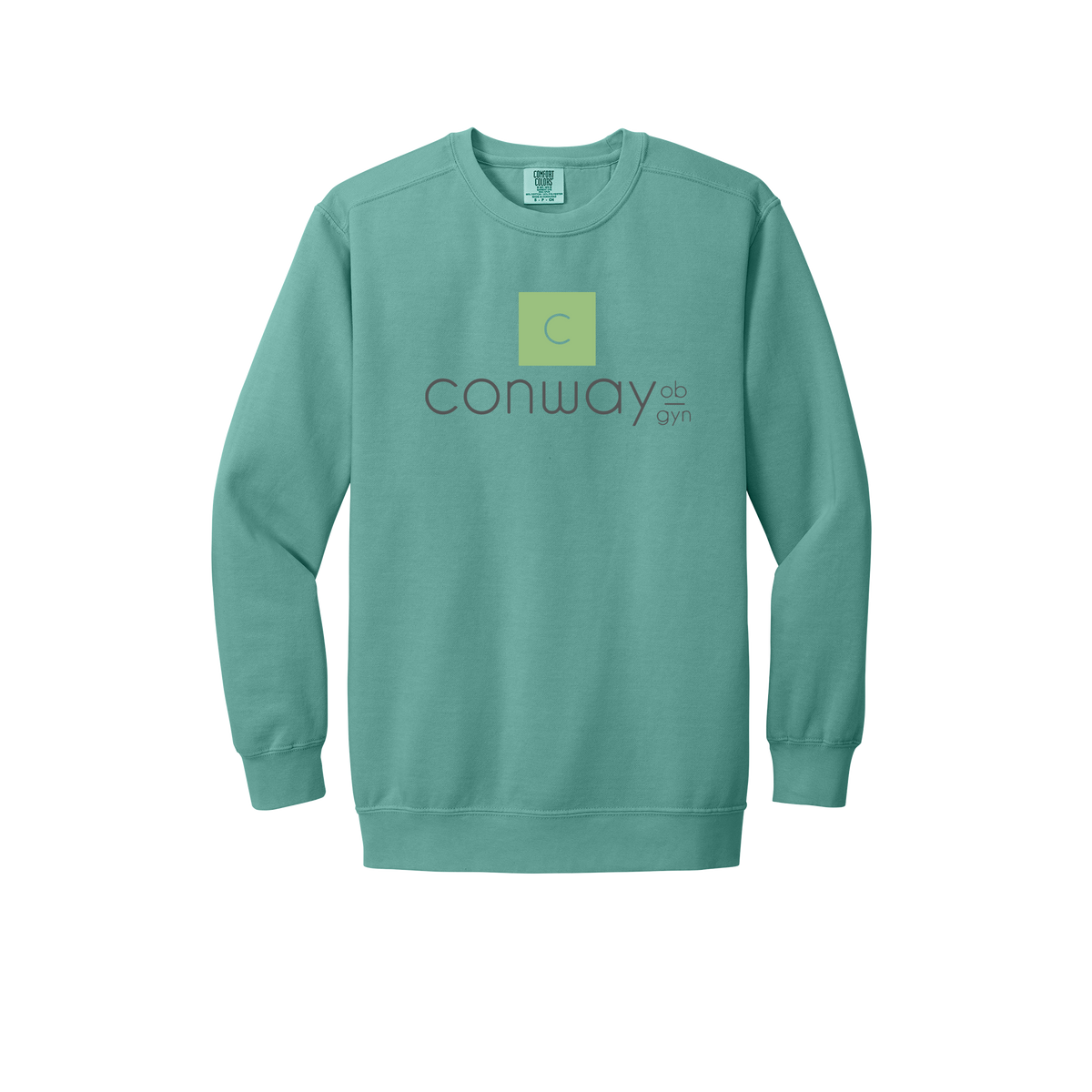 conwayobgyn-premium-clinic-comfort-crewneck-dtf-front-1566-seafoam-flat-front