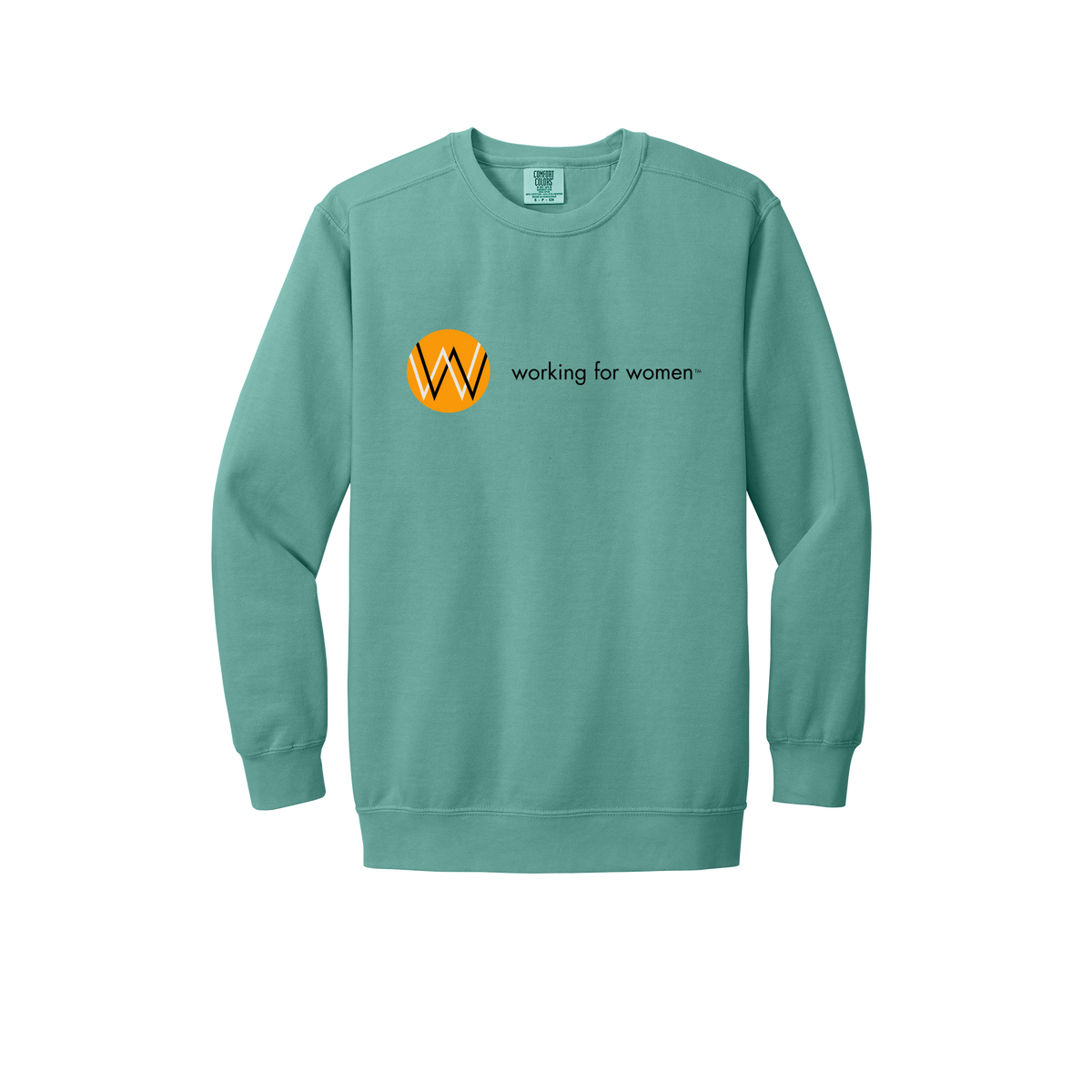 workingforwomen-premium-comfort-crewneck-dtf-front-1566-seafoam-flat-front