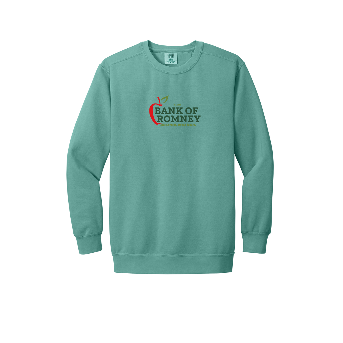 bankofromney-premium-comfort-crewneck-dtf-front-1566-seafoam-flat-front