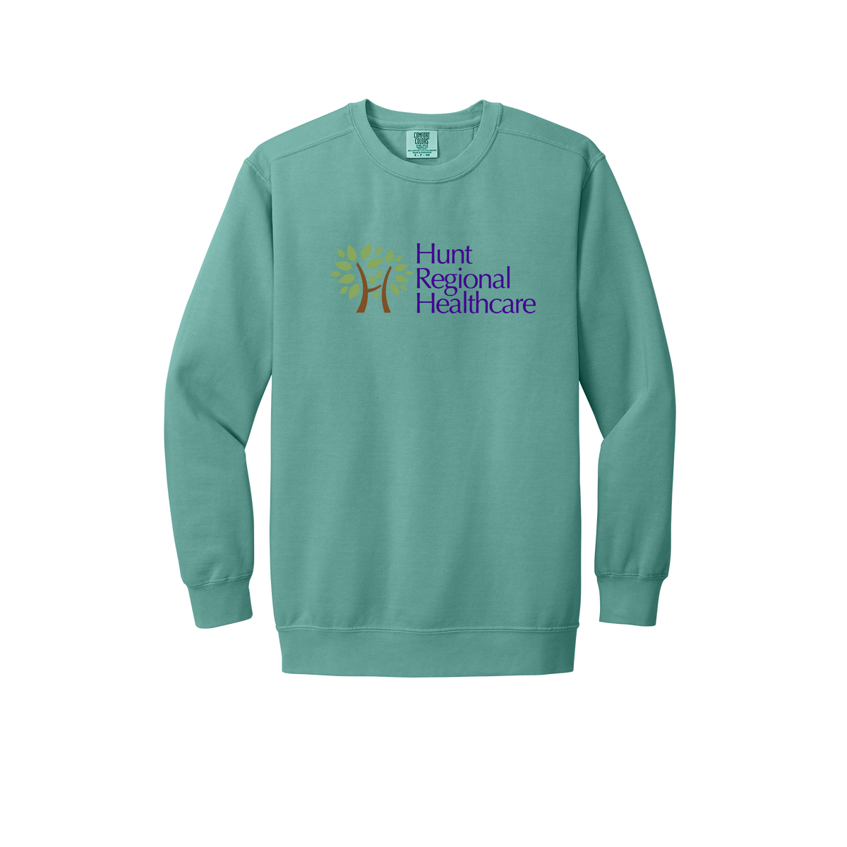 huntregional-premium-clinic-comfort-crewneck-dtf-front-1566-seafoam-flat-front