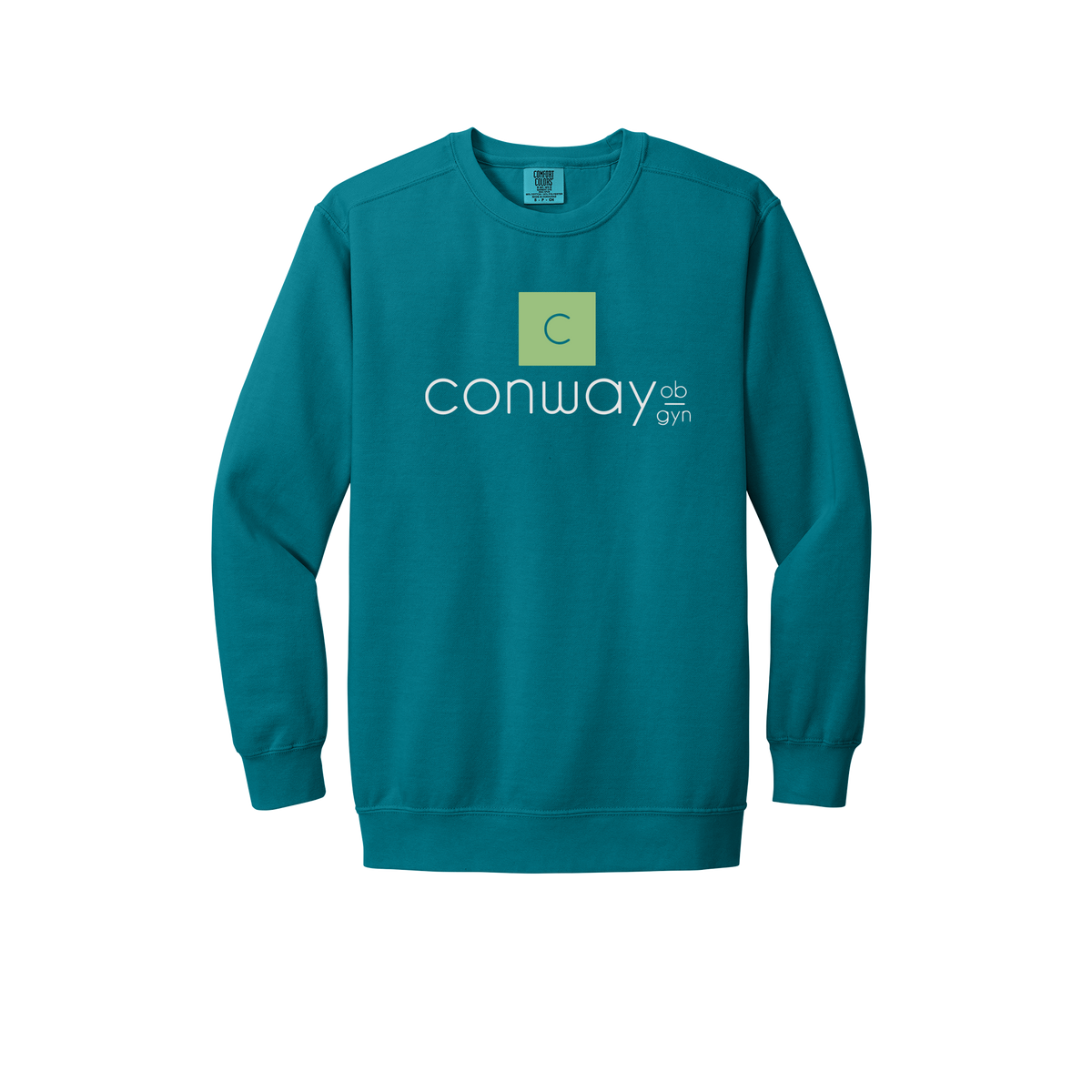 conwayobgyn-premium-clinic-comfort-crewneck-dtf-front-1566-topazblue-flat-front