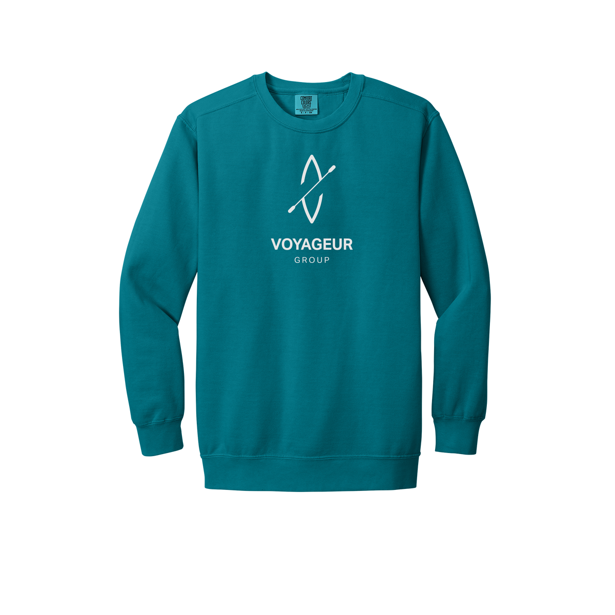 voyageurgroup-premium-comfort-crewneck-dtf-front-1566-topazblue-flat-front