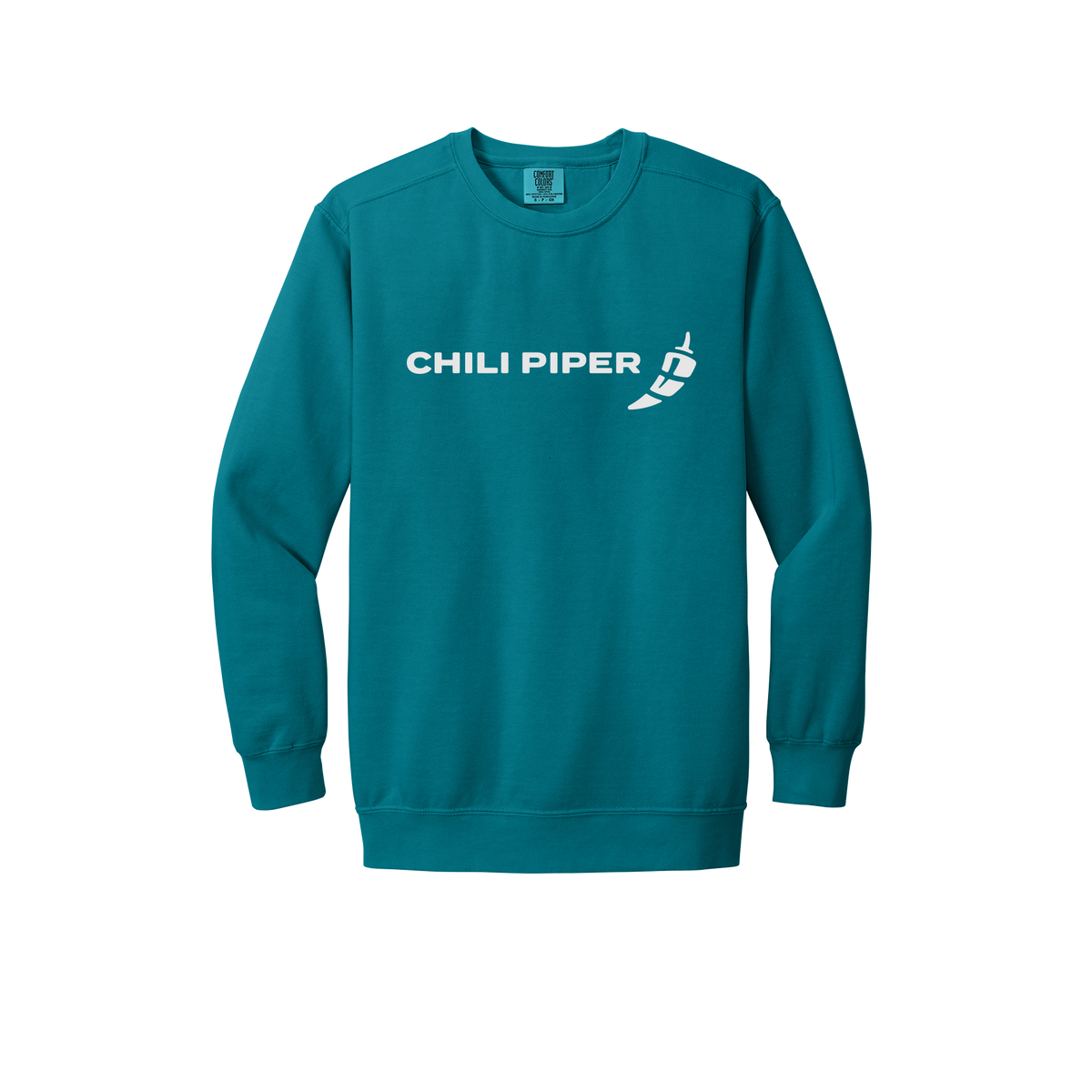 chilipiper-premium-comfort-crewneck-dtf-front-1566-topazblue-flat-front
