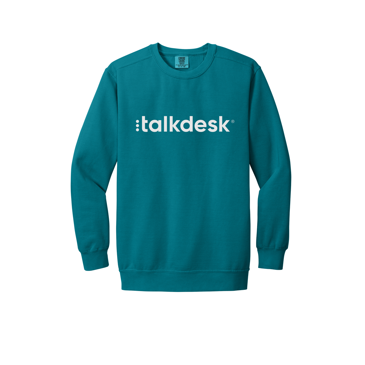 talkdesk-premium-comfort-crewneck-dtf-front-1566-topazblue-flat-front