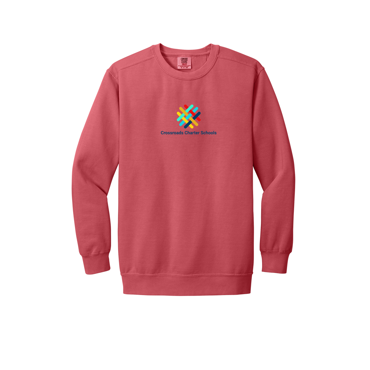 crossroadsschoolskc-premium-comfort-crewneck-dtf-front-1566-watermelon-flat-front