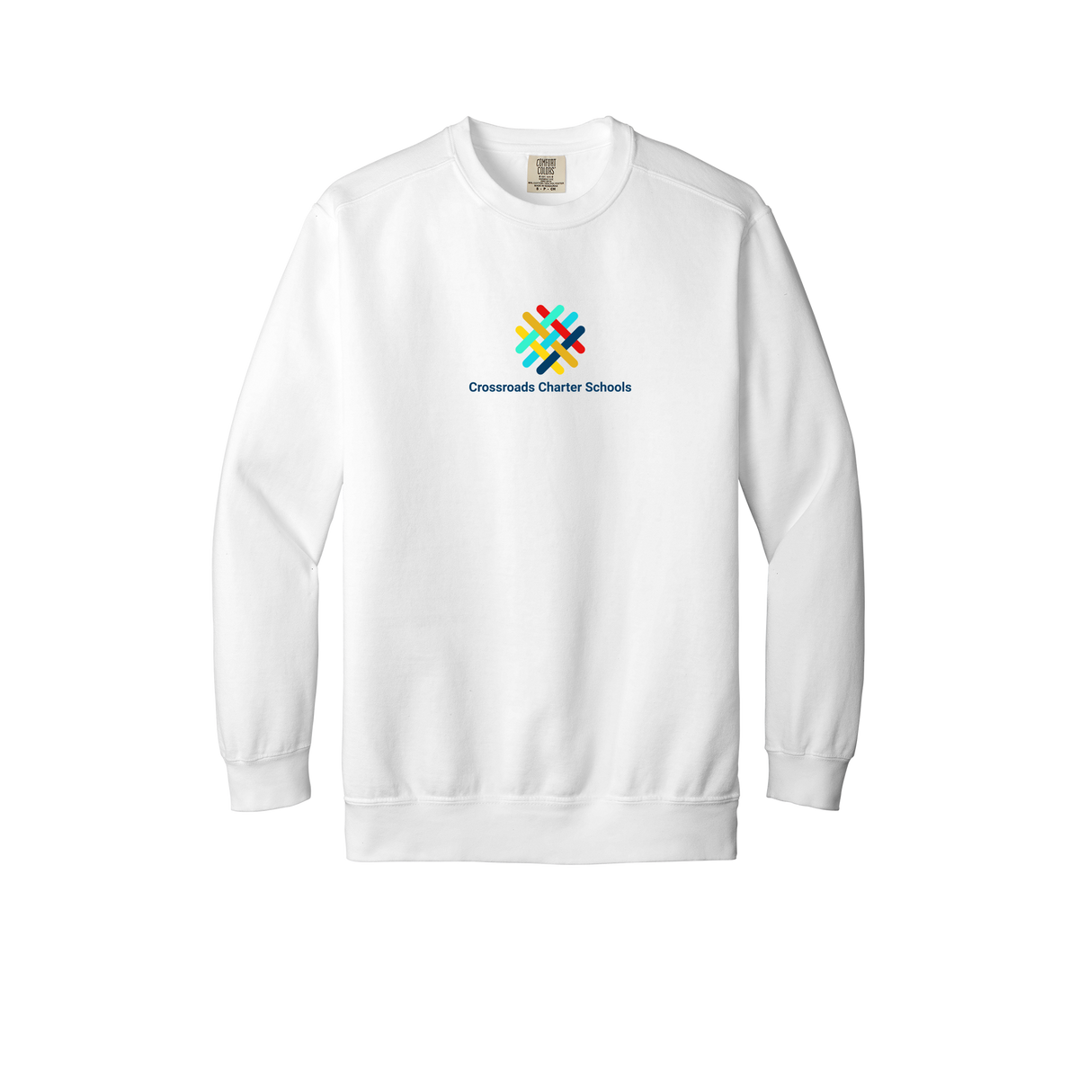 crossroadsschoolskc-premium-comfort-crewneck-dtf-front-1566-white-flat-front