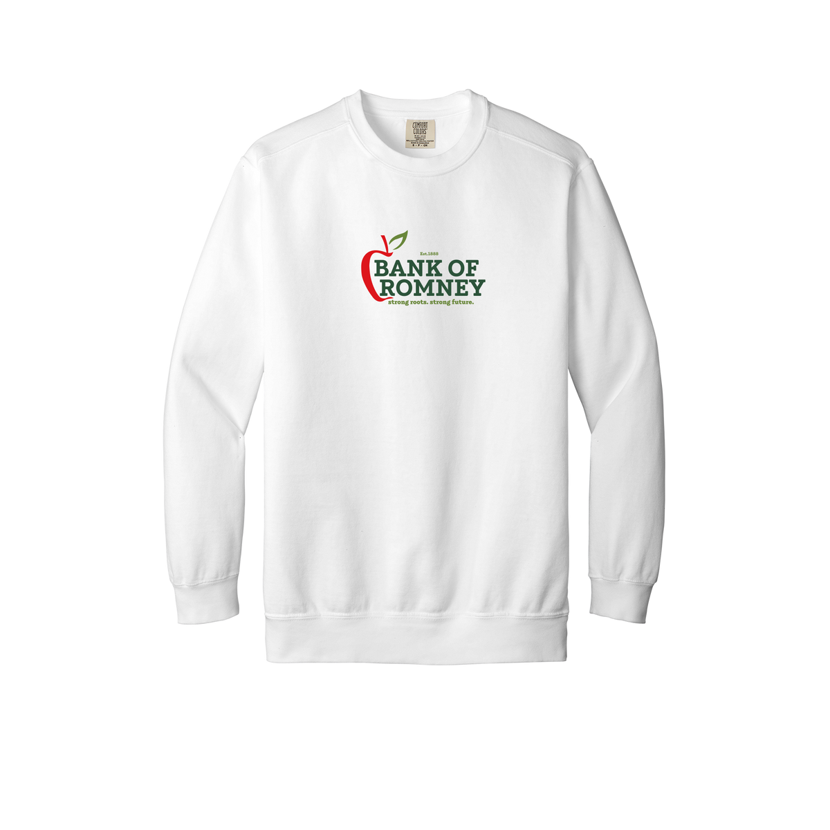 bankofromney-premium-comfort-crewneck-dtf-front-1566-white-flat-front