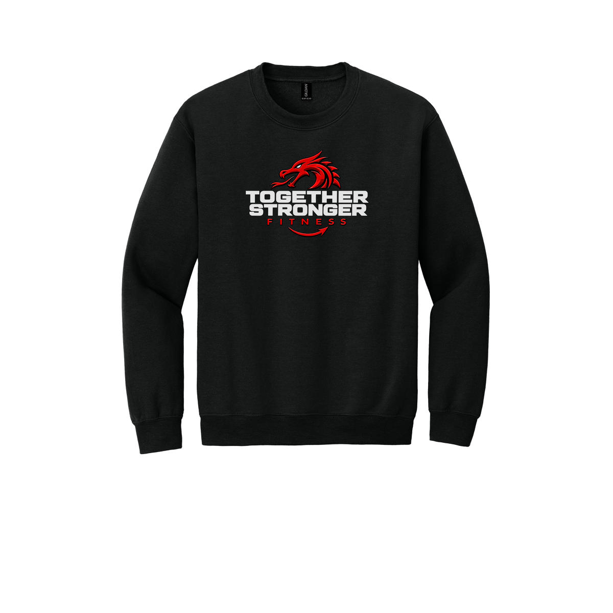 togetherstrongerfitness-comfort-crewneck-dtf-front-18000-black-flat-front