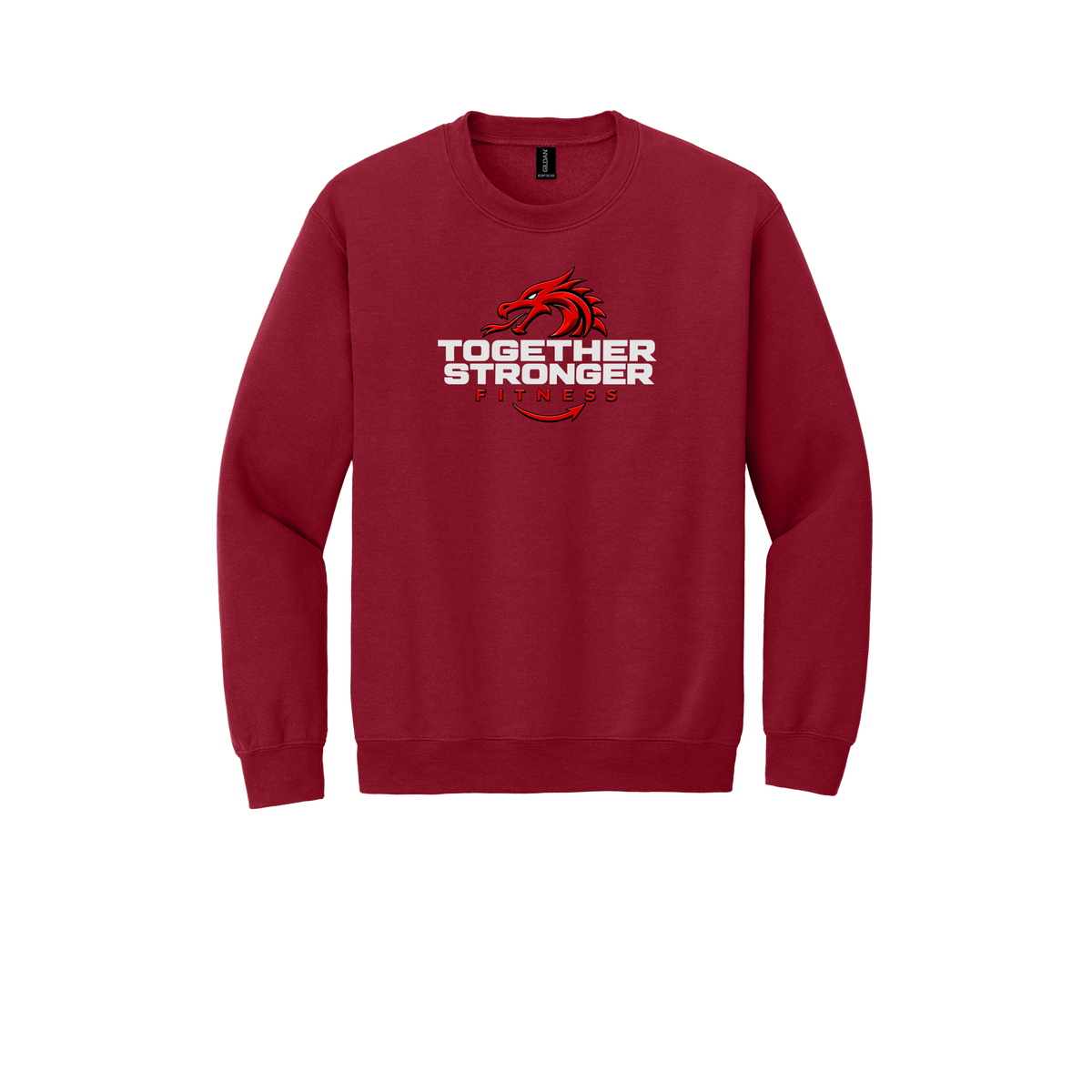 togetherstrongerfitness-comfort-crewneck-dtf-front-18000-cherryred-flat-front