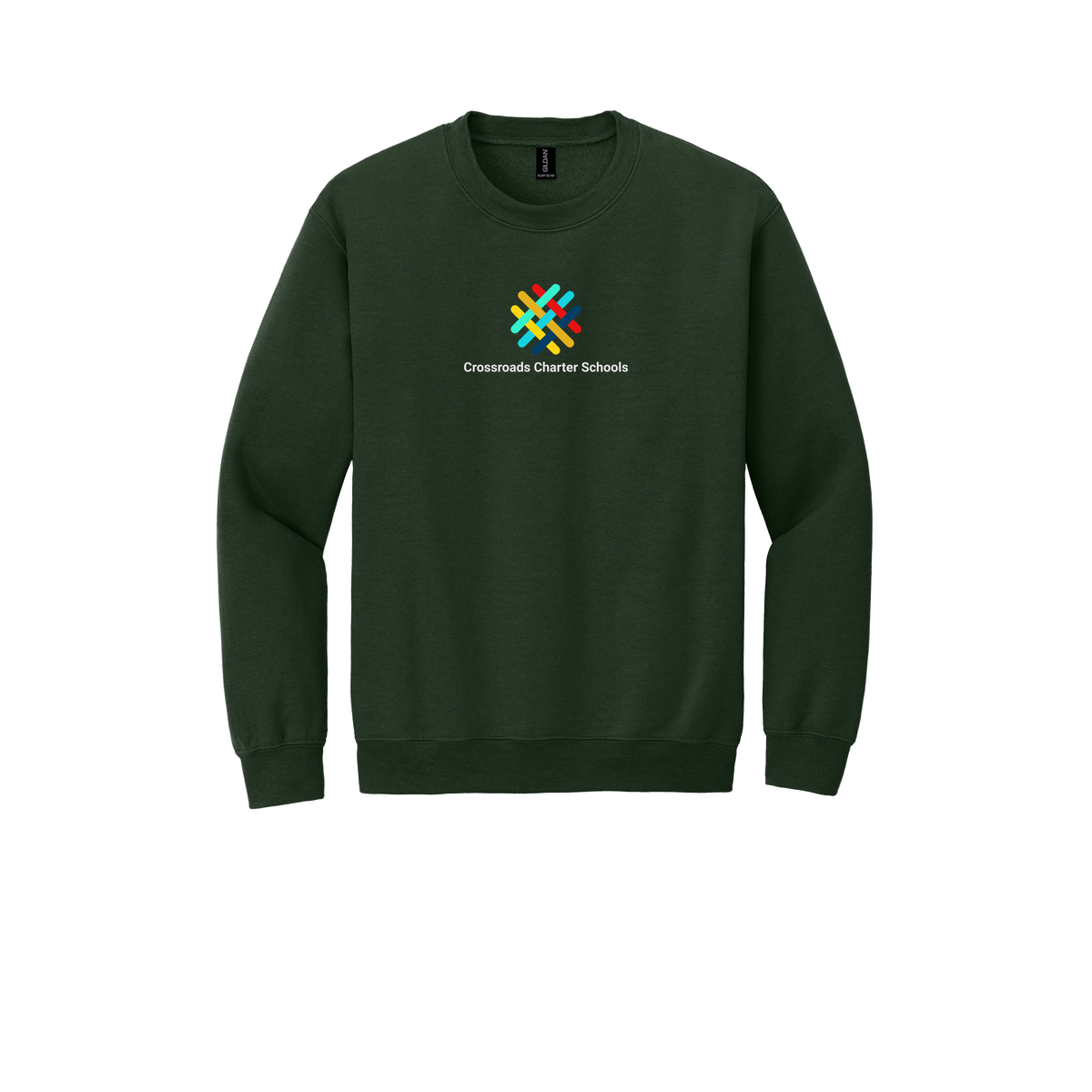 crossroadsschoolskc-comfort-crewneck-dtf-front-18000-forestgreen-flat-front