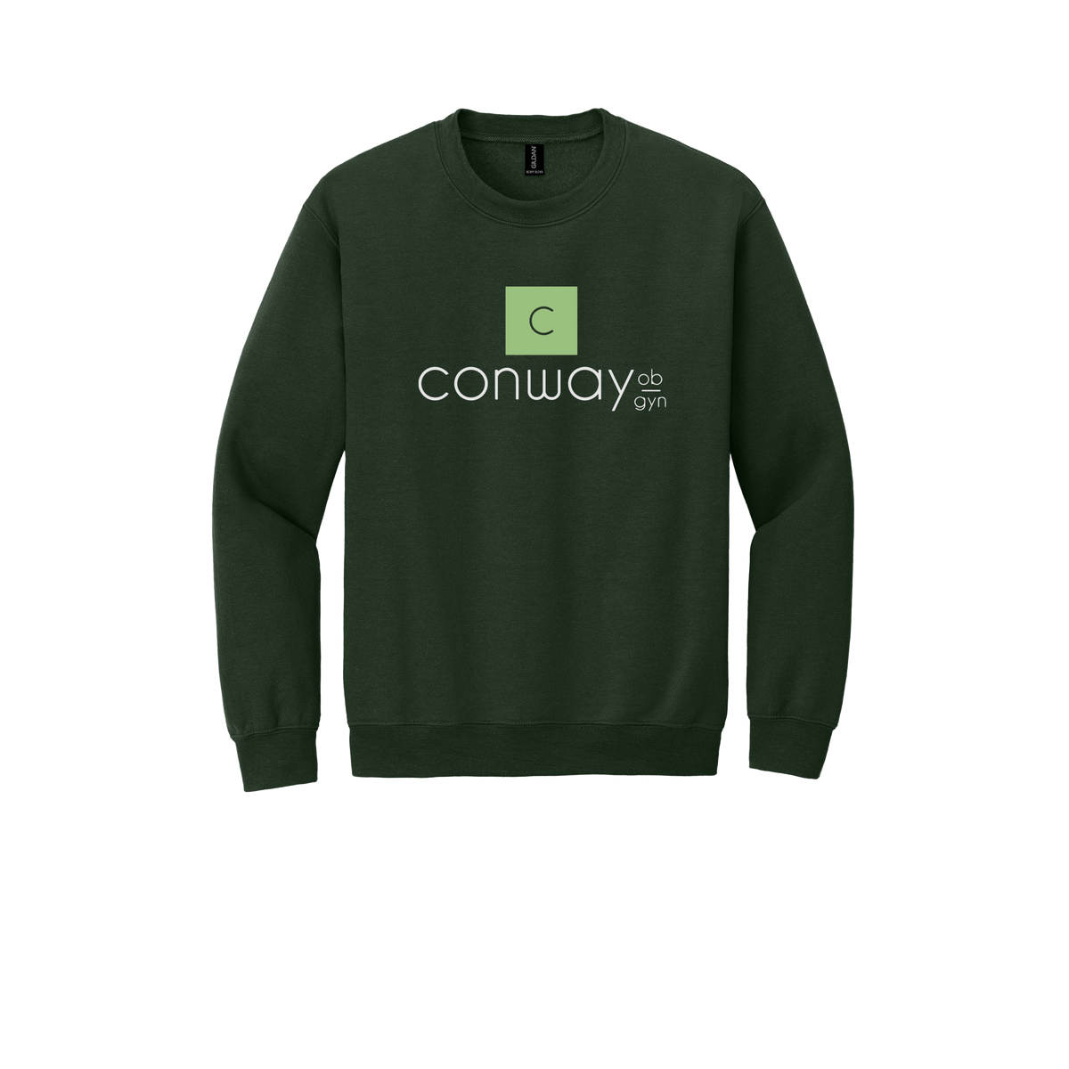 conwayobgyn-clinic-comfort-crewneck-dtf-front-18000-forestgreen-flat-front