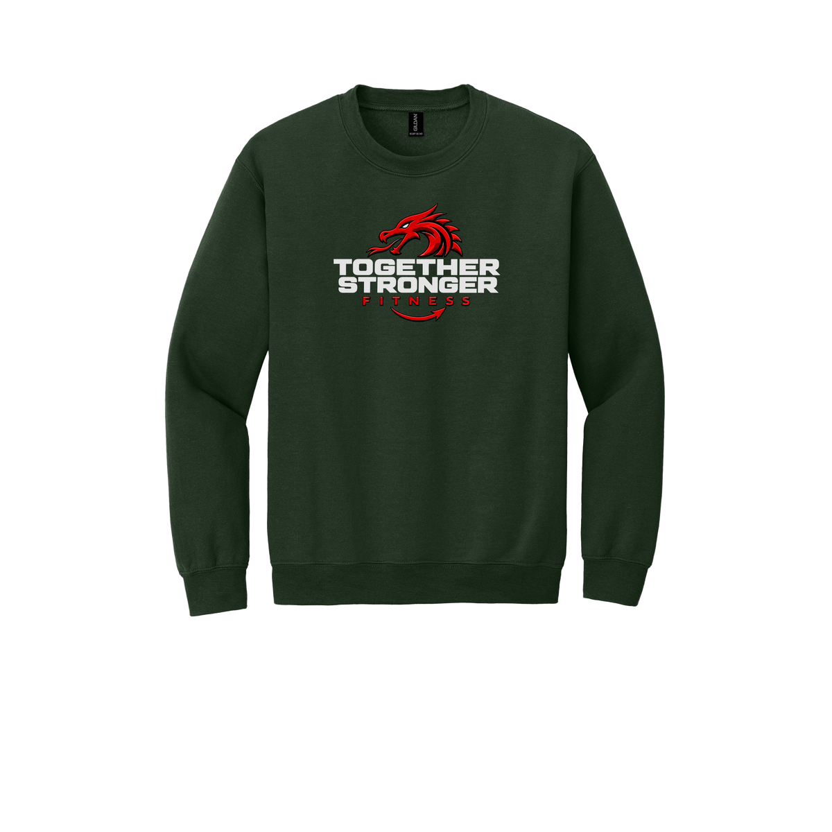 togetherstrongerfitness-comfort-crewneck-dtf-front-18000-forestgreen-flat-front