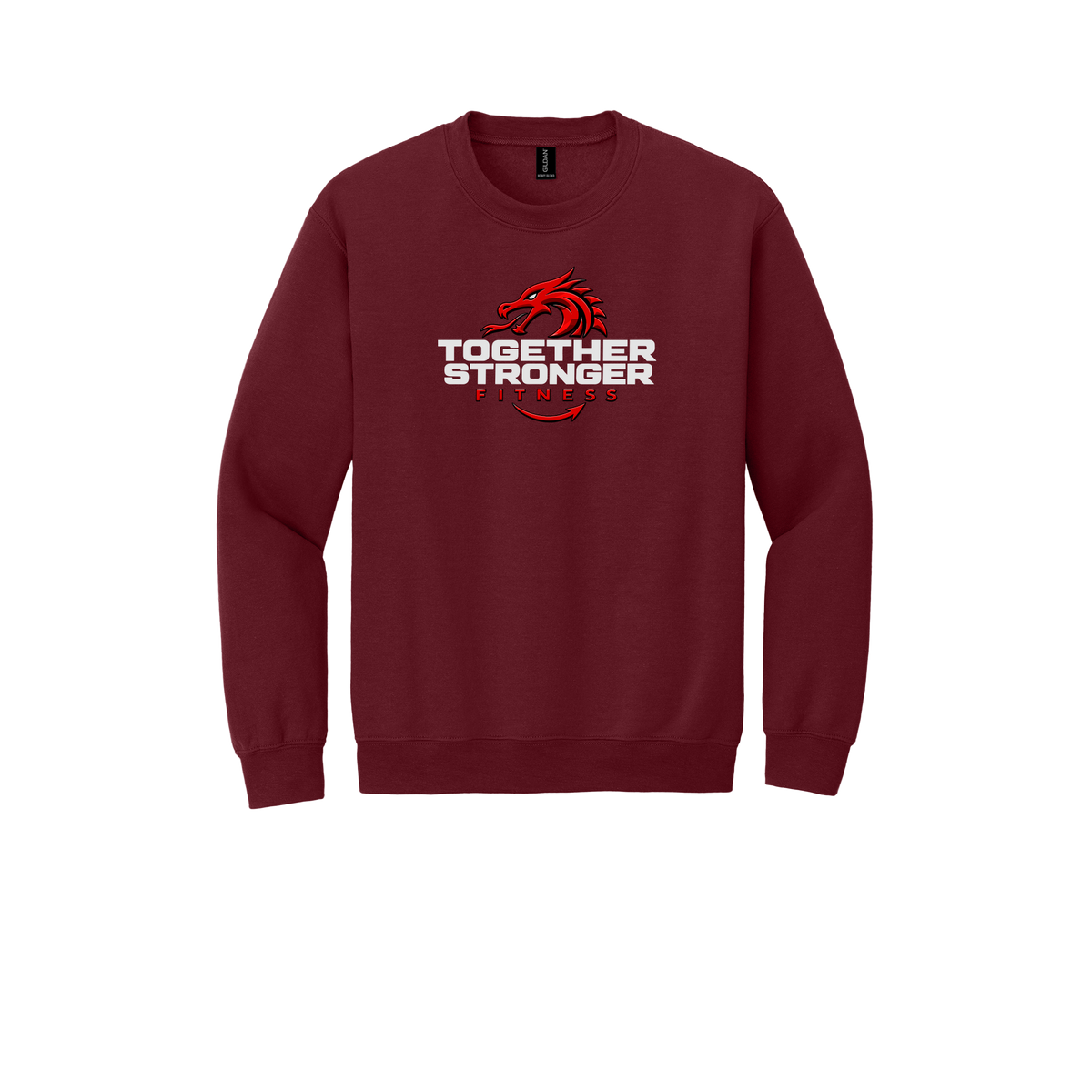 togetherstrongerfitness-comfort-crewneck-dtf-front-18000-garnet-flat-front