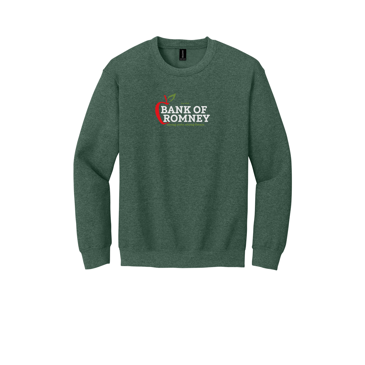 bankofromney-comfort-crewneck-dtf-front-18000-heathersportdarkgreen-flat-front