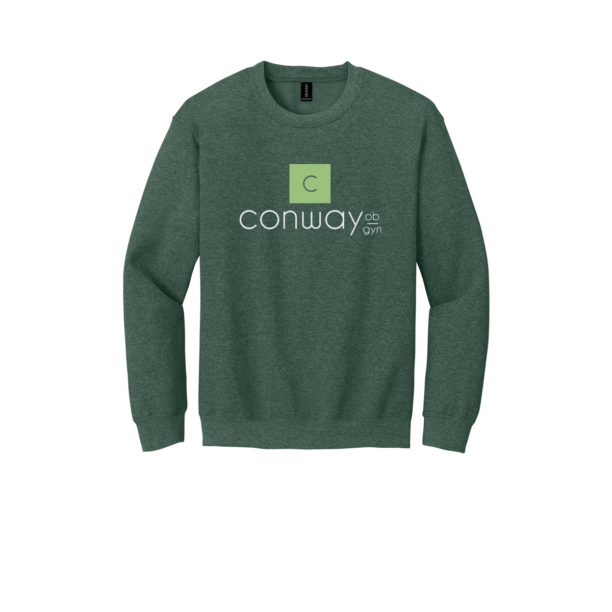 conwayobgyn-clinic-comfort-crewneck-dtf-front-18000-heathersportdarkgreen-flat-front