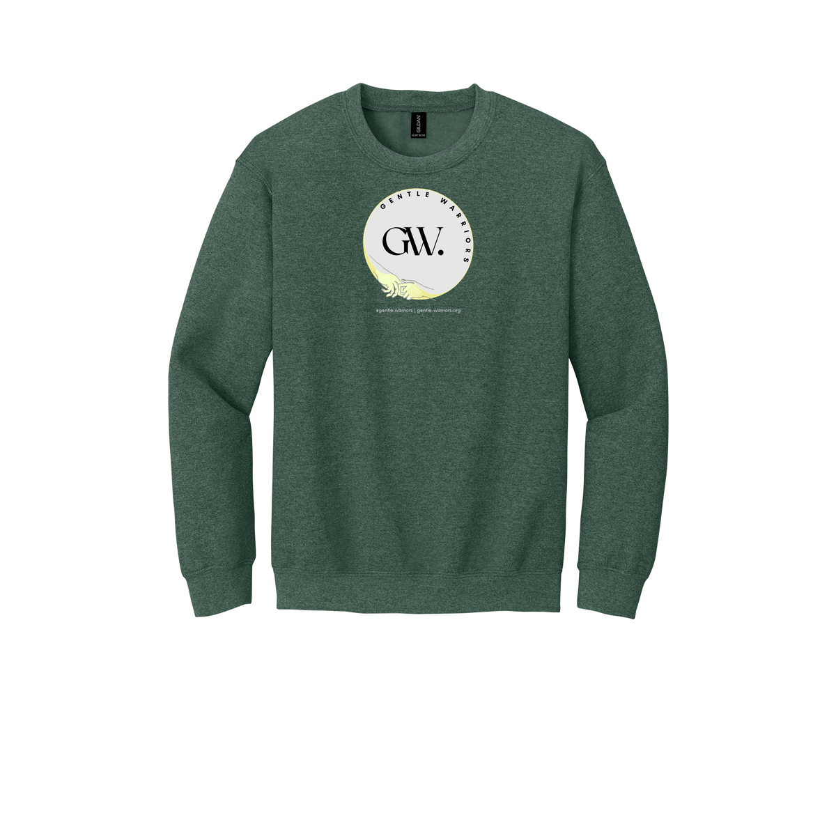 gentle-warriors-comfort-crewneck-dtf-front-18000-heathersportdarkgreen-flat-front