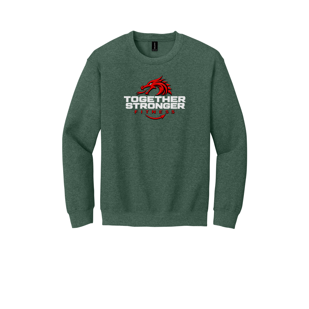 togetherstrongerfitness-comfort-crewneck-dtf-front-18000-heathersportdarkgreen-flat-front