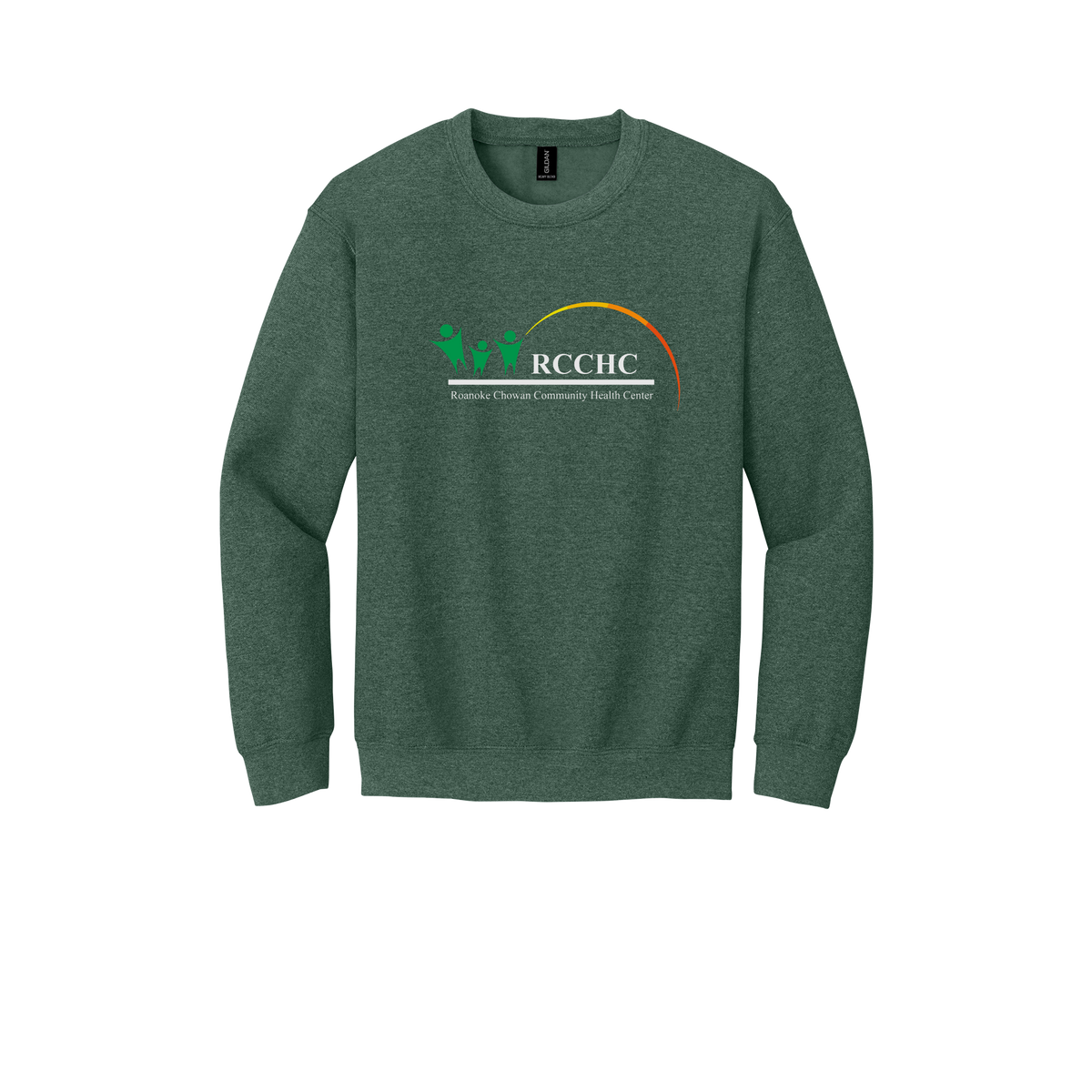 rcchc-clinic-comfort-crewneck-dtf-front-18000-heathersportdarkgreen-flat-front
