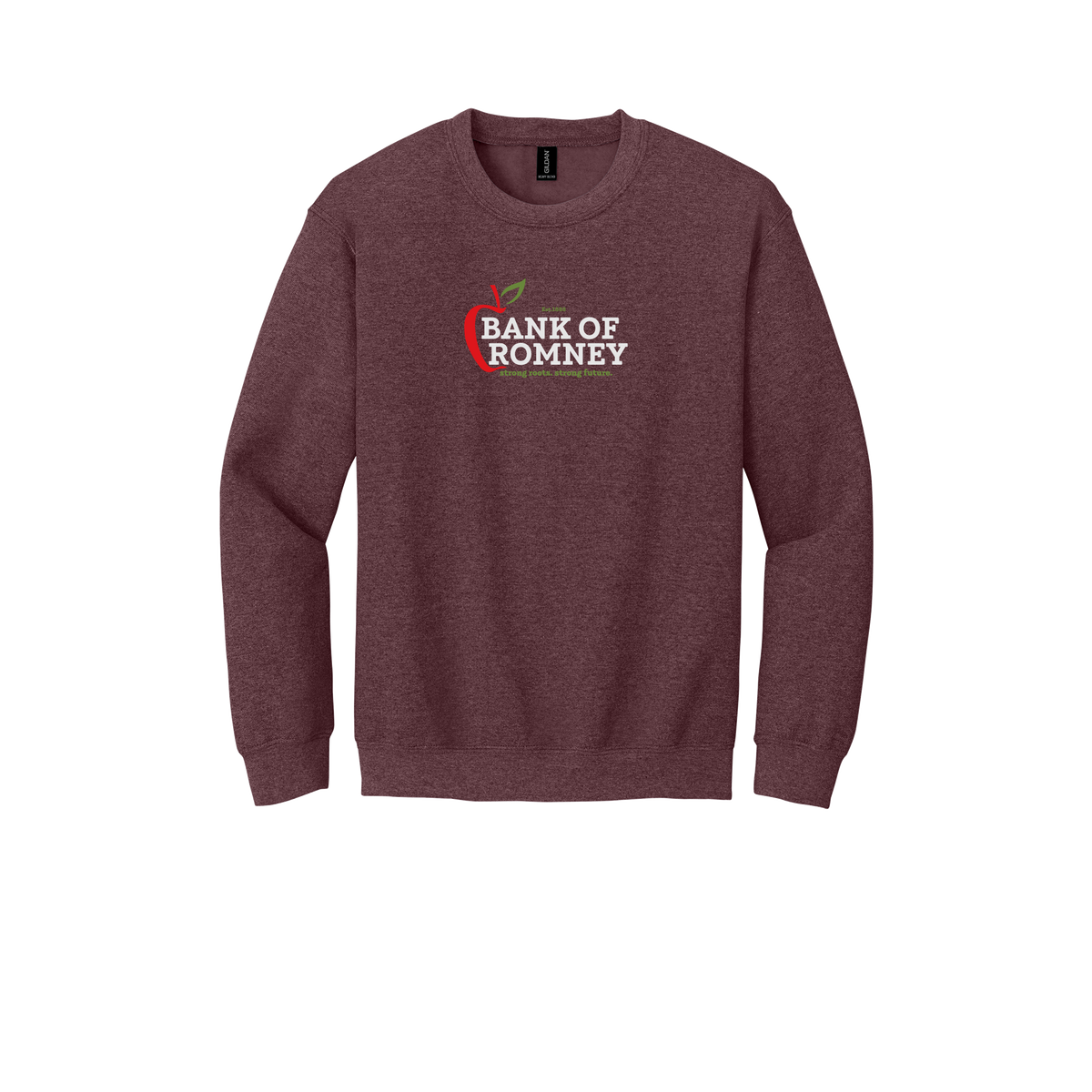 bankofromney-comfort-crewneck-dtf-front-18000-heathersportdarkmaroon-flat-front